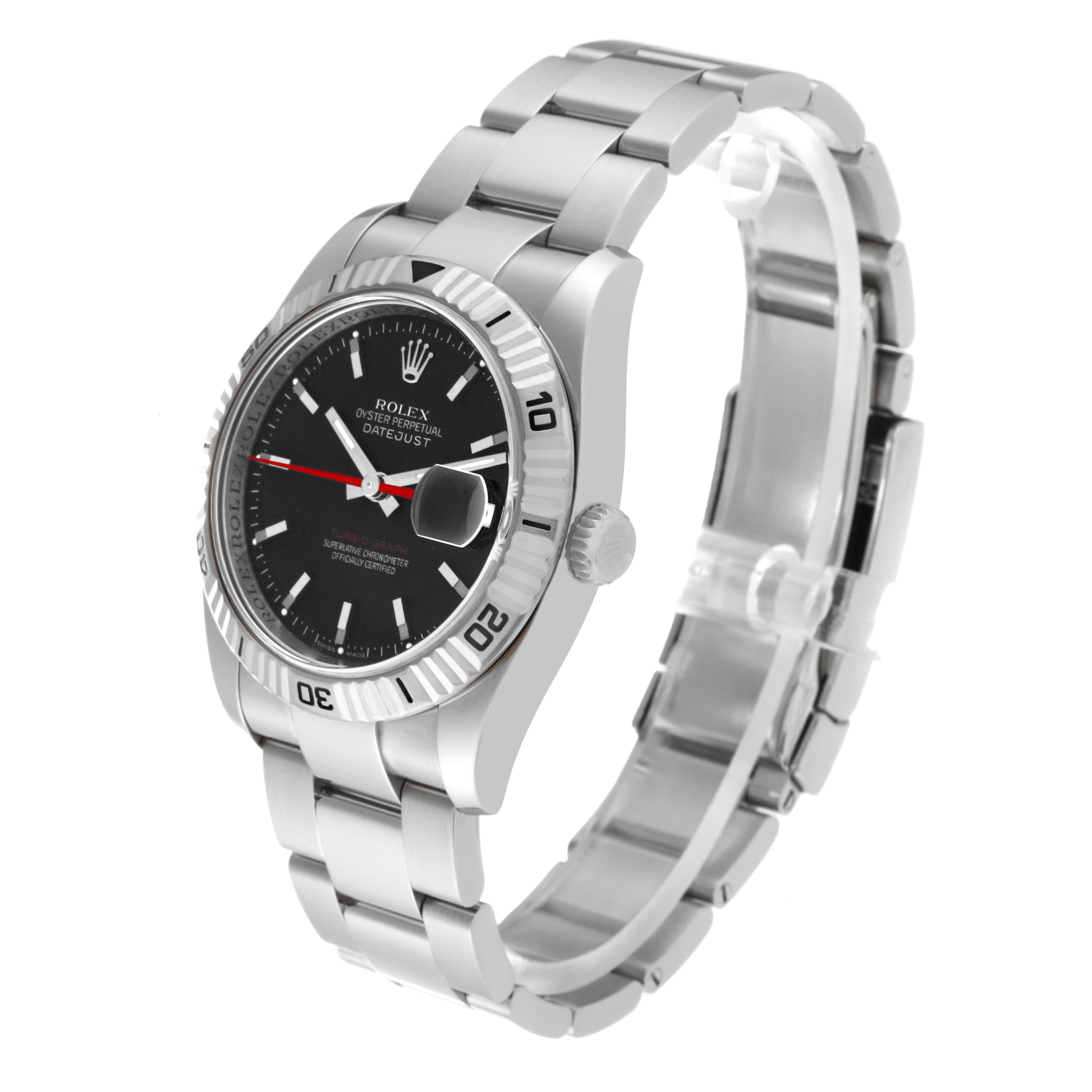 The image shows a Rolex Turn-o-Graph 116264 Men
s Stainless Steel Black Dial 116264 Men
s Stainless Steel Black Dial watch at a slight angle, highlighting its face, bezel, and bracelet.