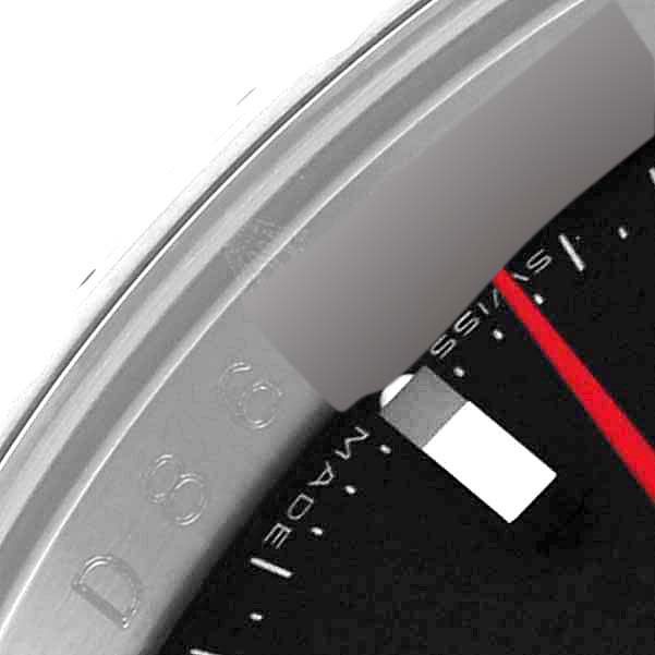 This close-up shows the bezel and part of the dial of a Rolex Turn-o-Graph 116264 Men
s Stainless Steel Black Dial 116264 Men
s Stainless Steel Black Dial watch.