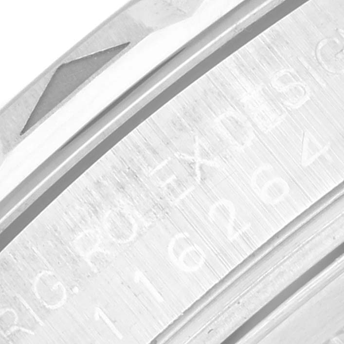 This close-up image shows the engraved outer bezel and side details of the Rolex Turn-o-Graph 116264 Men
s Stainless Steel Black Dial 116264 Men
s Stainless Steel Black Dial watch.