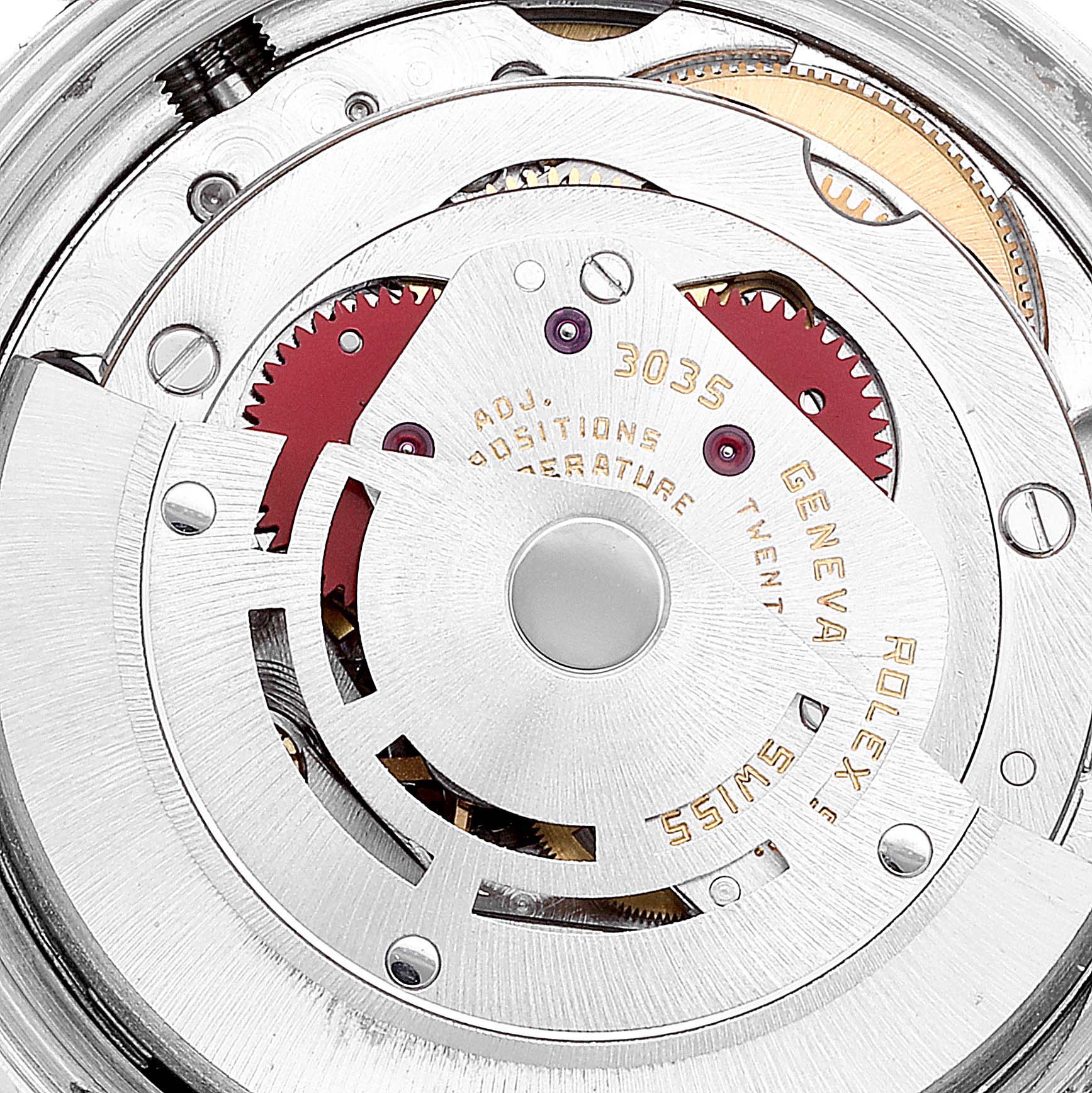 Close-up of the Rolex Vintage Collection 16253 Men's Steel and Gold (two tone) Black Dial 16253 Men's Steel and Gold (two tone) Black Dial model, showing the intricate internal gears and movement components.