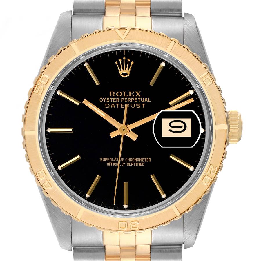 Rolex Datejust Turnograph Steel Yellow Gold Black Dial Vintage Mens Watch 16253 SwissWatchExpo