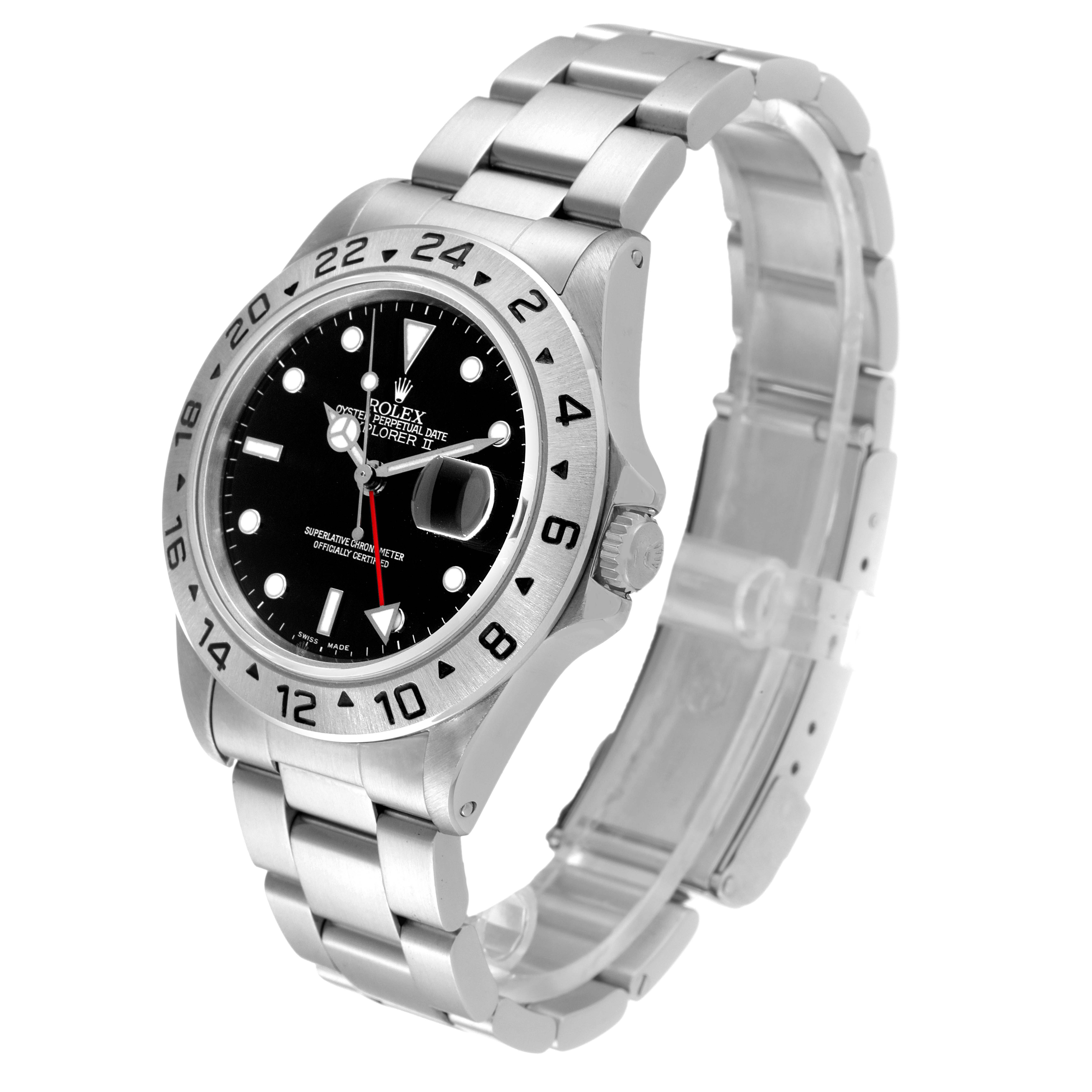 The Rolex Explorer 16570 Men's Stainless Steel Black Dial 16570 Men's Stainless Steel Black Dial watch is shown at a slight angle, displaying the face, bezel, crown, and bracelet.