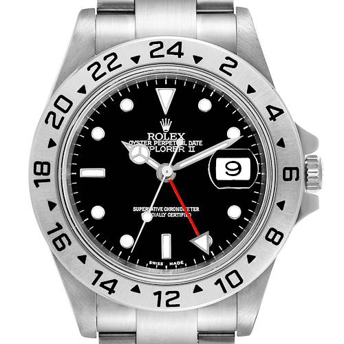 Photo of Rolex Explorer II GMT 40mm Black Dial Red Hand Steel Mens Watch 16570