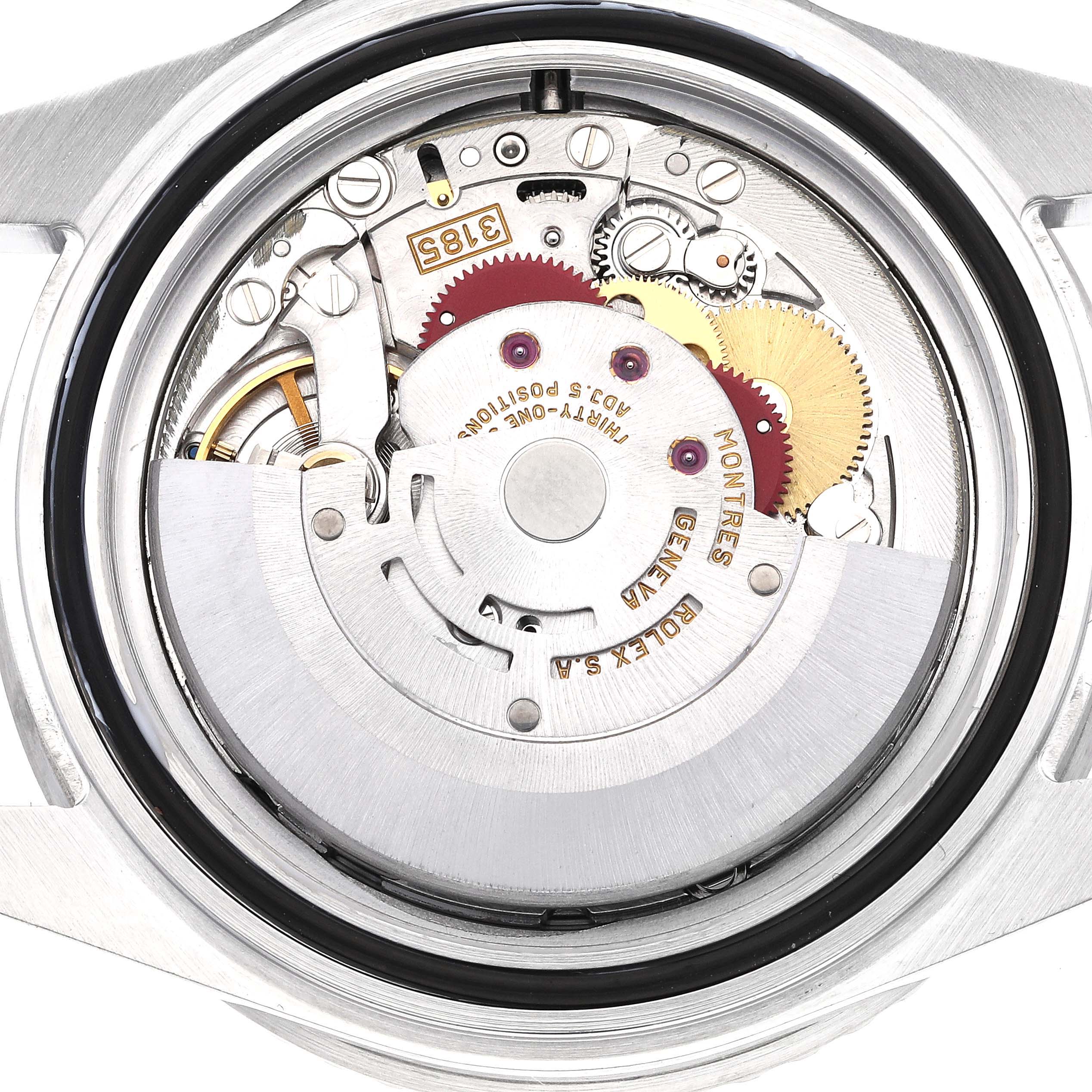 This image shows a close-up view of the movement and internal components of a Rolex GMT-Master 16710 Men's Stainless Steel Black Dial 16710 Men's Stainless Steel Black Dial watch from its backside.