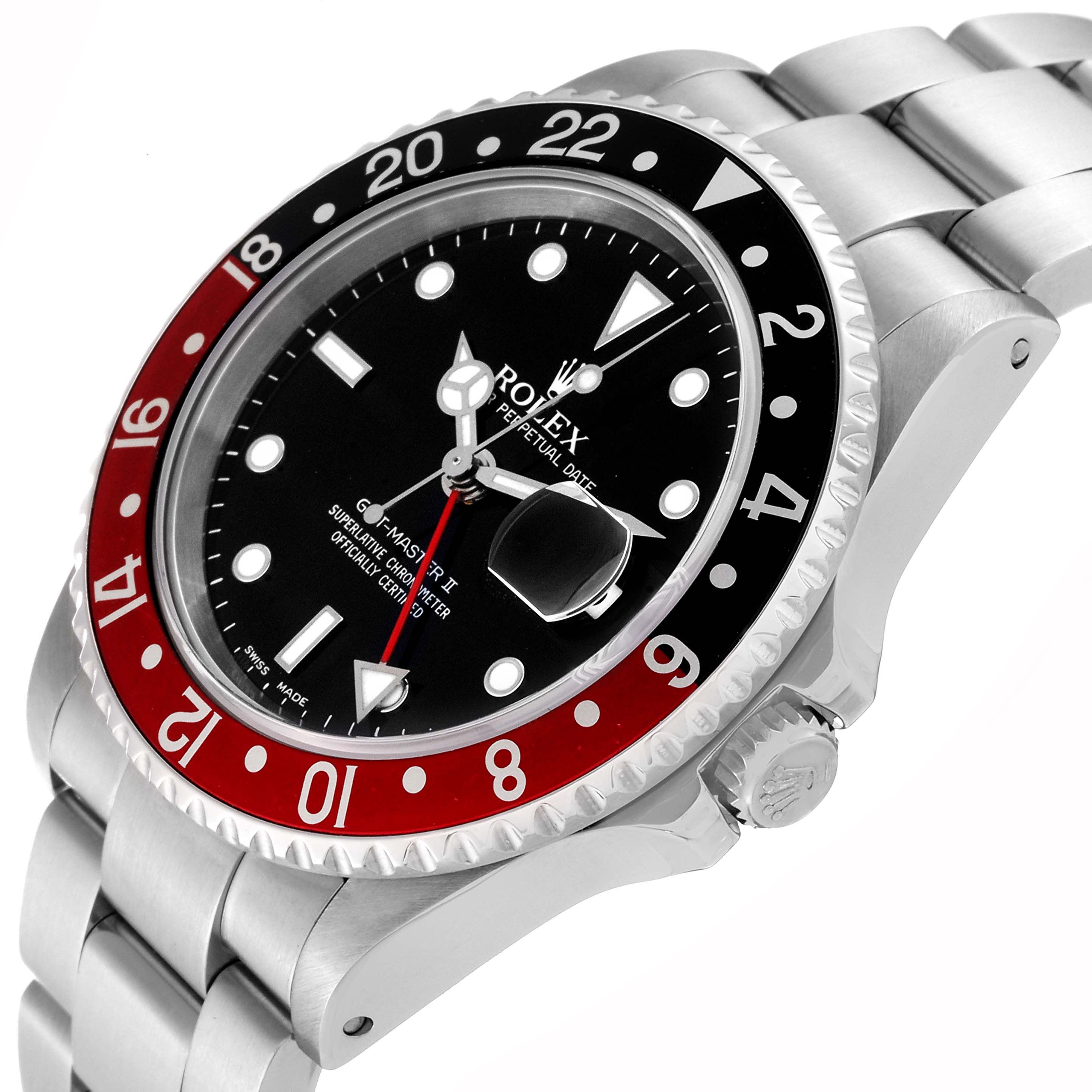 The image shows a Rolex GMT-Master 16710 Men's Stainless Steel Black Dial 16710 Men's Stainless Steel Black Dial II watch from a slightly tilted angle, highlighting the bezel, face, bracelet, and crown.