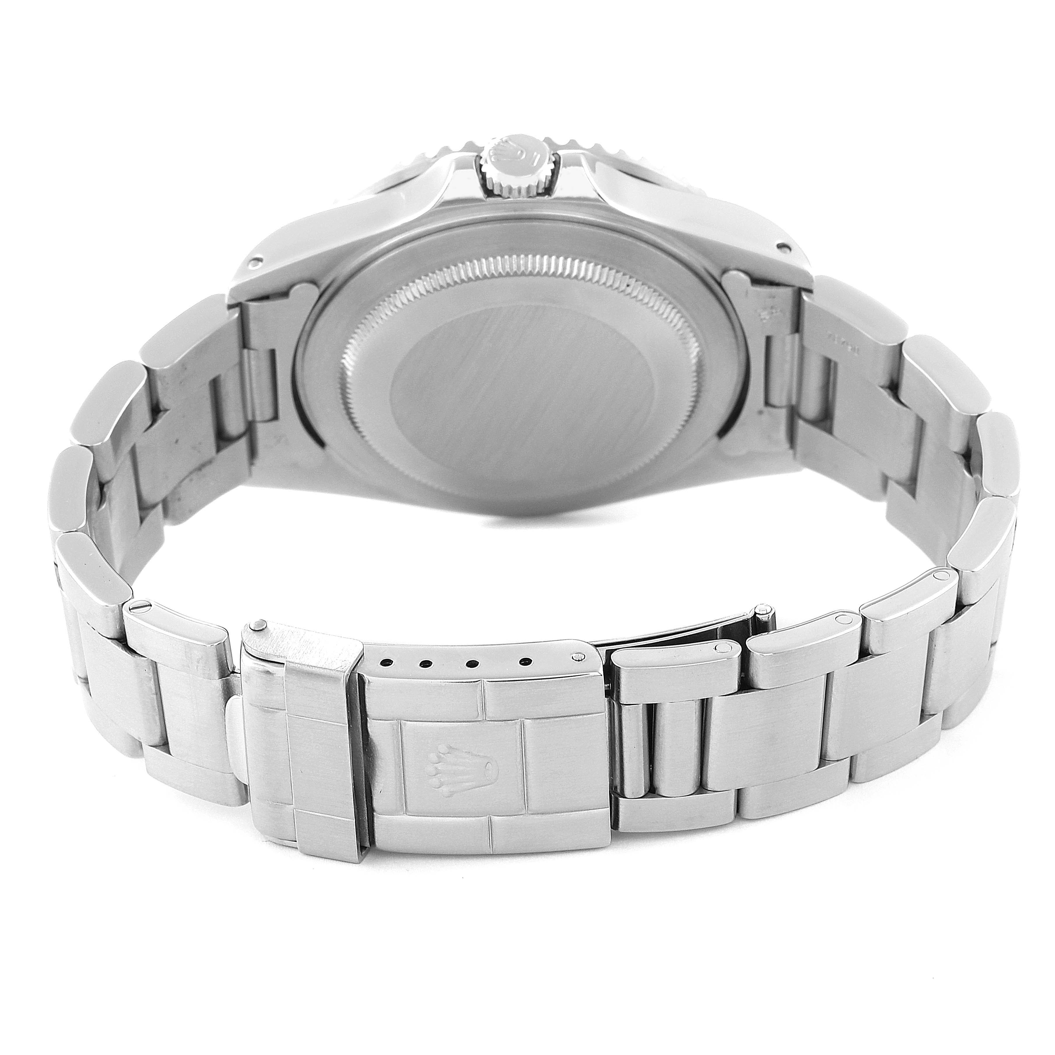 This image shows the caseback and bracelet of the Rolex GMT-Master 16710 Men
s Stainless Steel Black Dial 16710 Men
s Stainless Steel Black Dial watch from a rear angle.