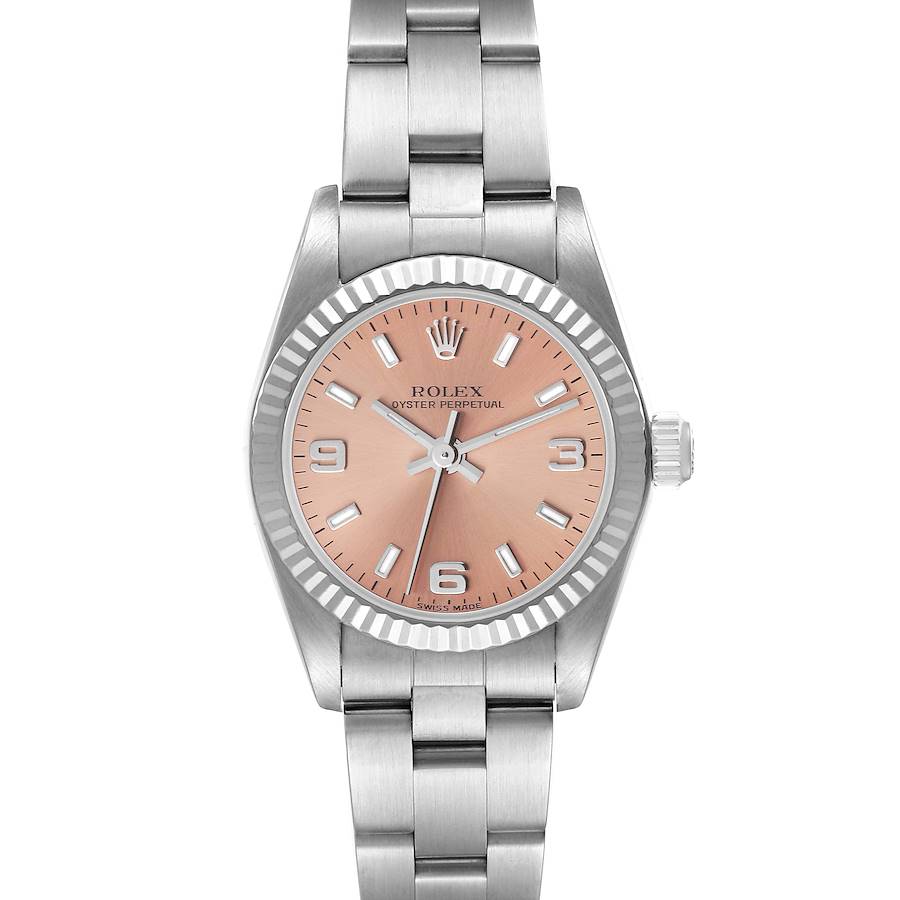 Rolex Oyster Perpetual Salmon Dial Steel White Gold Ladies Watch 76094 SwissWatchExpo