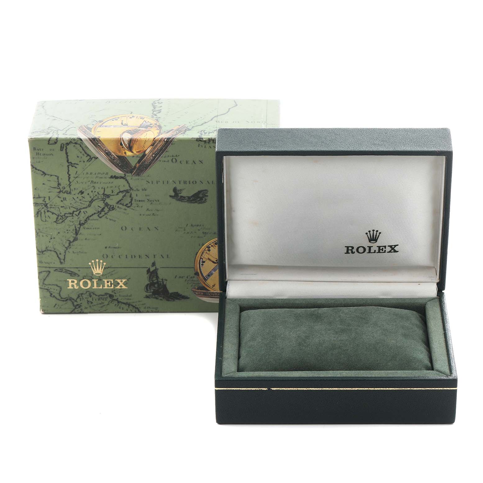 The image shows the Rolex Oyster Perpetual 76030 Women's Stainless Steel Black Dial 76030 Women's Stainless Steel Black Dial watch box and packaging from a front angle.