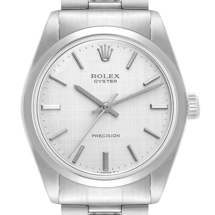 Rolex Oyster Precision Stainless Steel Silver Linen Dial Vintage Mens Watch 6426 Papers SwissWatchExpo