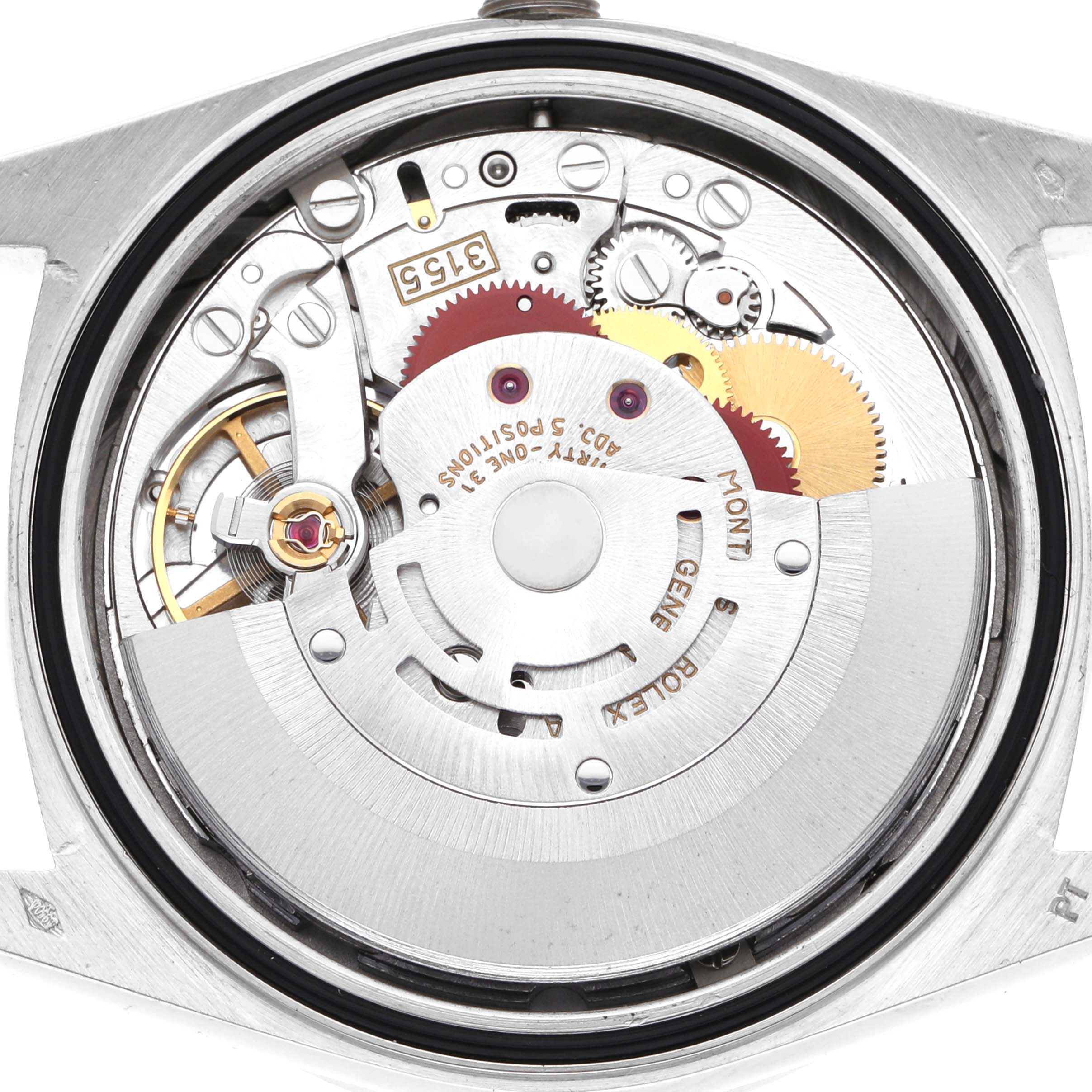 The image shows the internal movement and mechanism of a Rolex President 18346 Men's Platinum Silver Dial 18346 Men's Platinum Silver Dial model watch from the back angle.