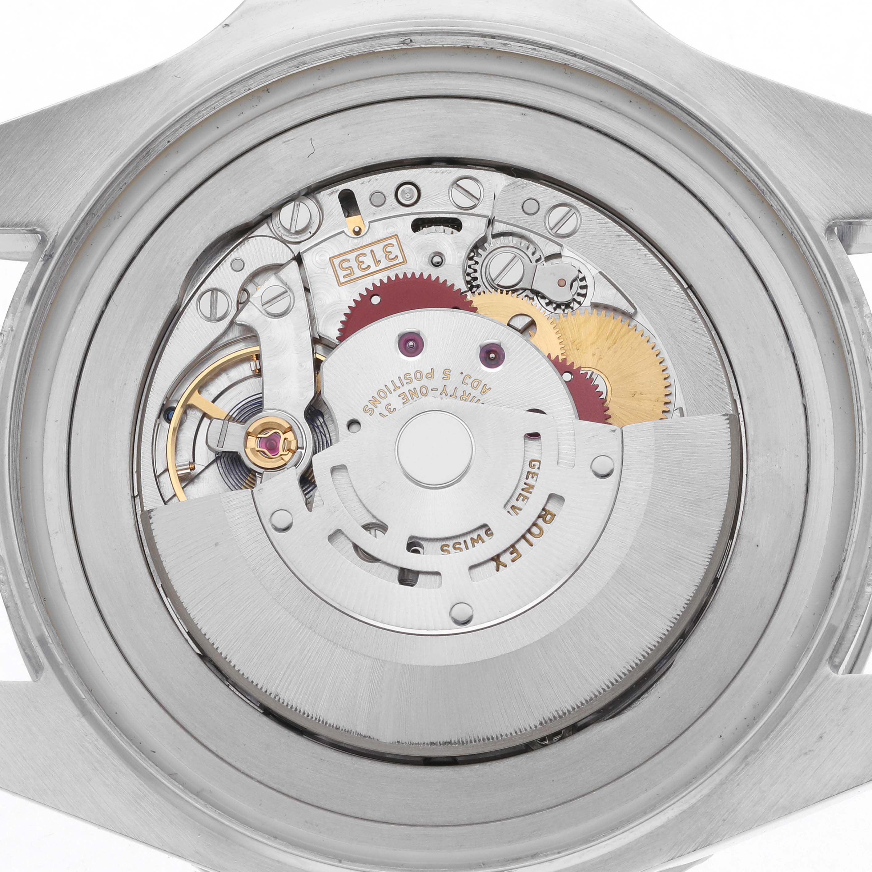 The image shows the internal movement of the Rolex Sea-Dweller 116660 Men's Stainless Steel Black Dial 116660 Men's Stainless Steel Black Dial watch from the back, highlighting gears and rotor.