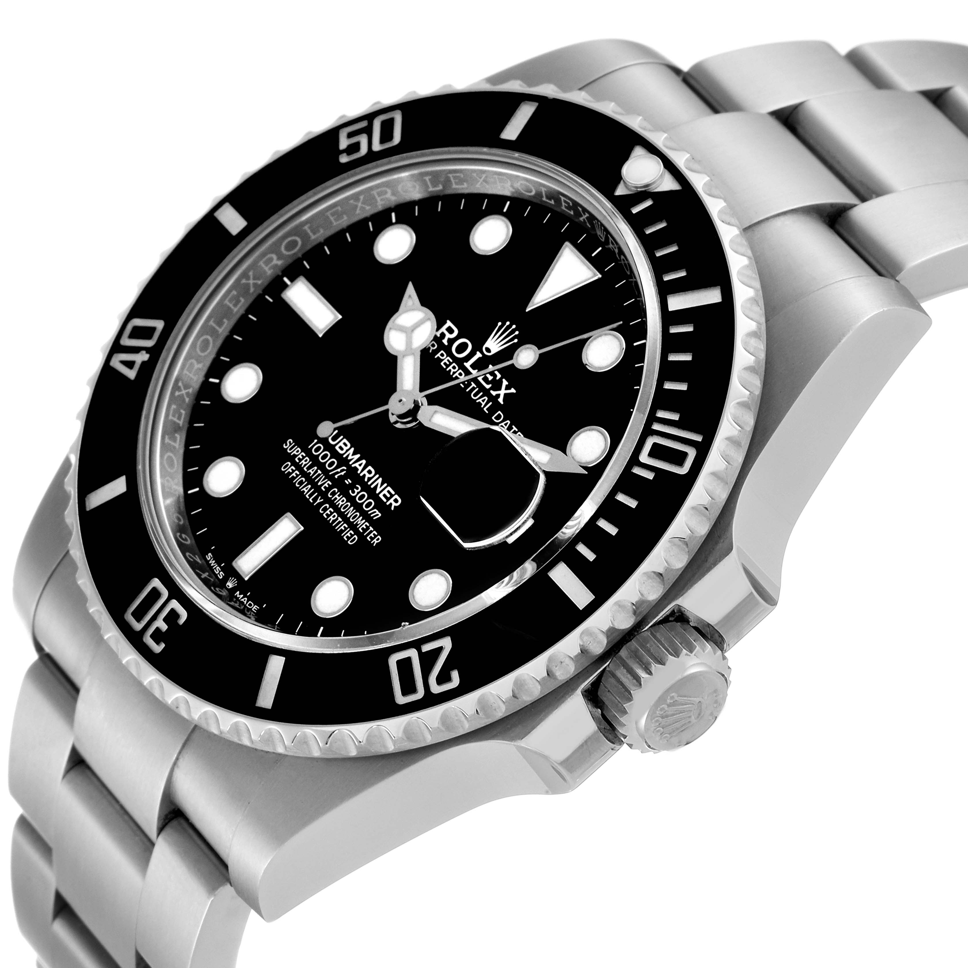 The image shows a close-up side angle of the Rolex Submariner 126610 Men
s Stainless Steel Black Dial 126610 Men
s Stainless Steel Black Dial watch, highlighting the bezel, dial, and bracelet.
