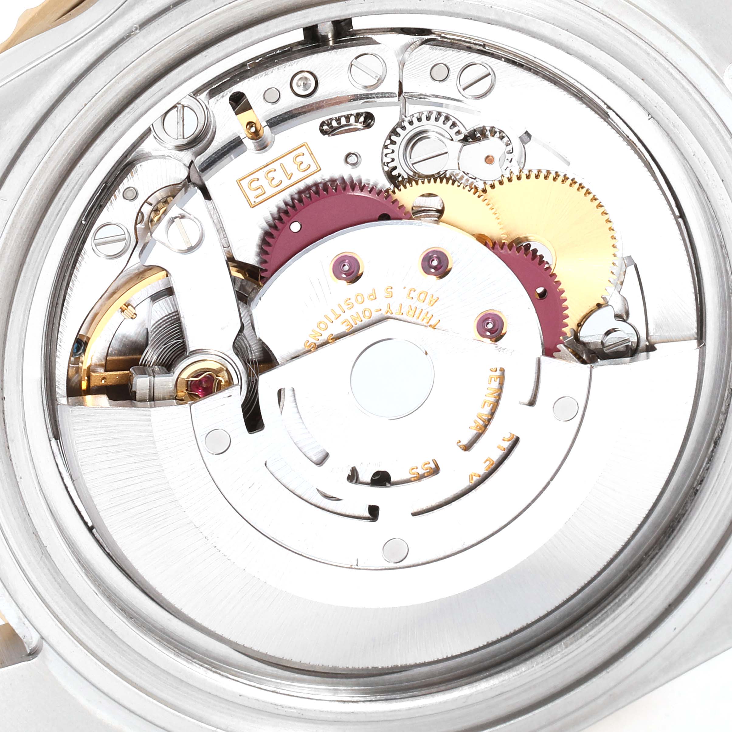 This image shows the internal movement mechanism of a Rolex Submariner 16613 Men
s Steel and Gold (two tone) Blue Dial 16613 Men
s Steel and Gold (two tone) Blue Dial model watch, viewed from the back.