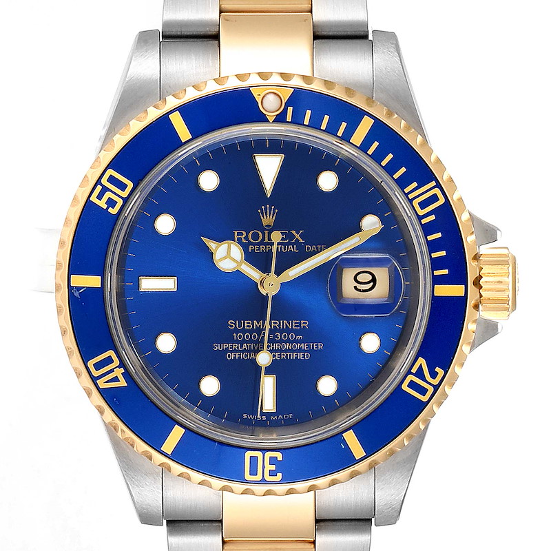 Rolex Submariner Blue Dial Bezel Steel Yellow Gold Mens Watch 16613 SwissWatchExpo