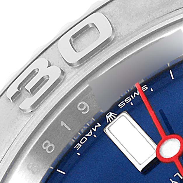 This close-up shows the bezel and part of the blue dial of the Rolex Yacht-Master 126622 Men
s Stainless Steel Blue Dial 126622 Men
s Stainless Steel Blue Dial watch.
