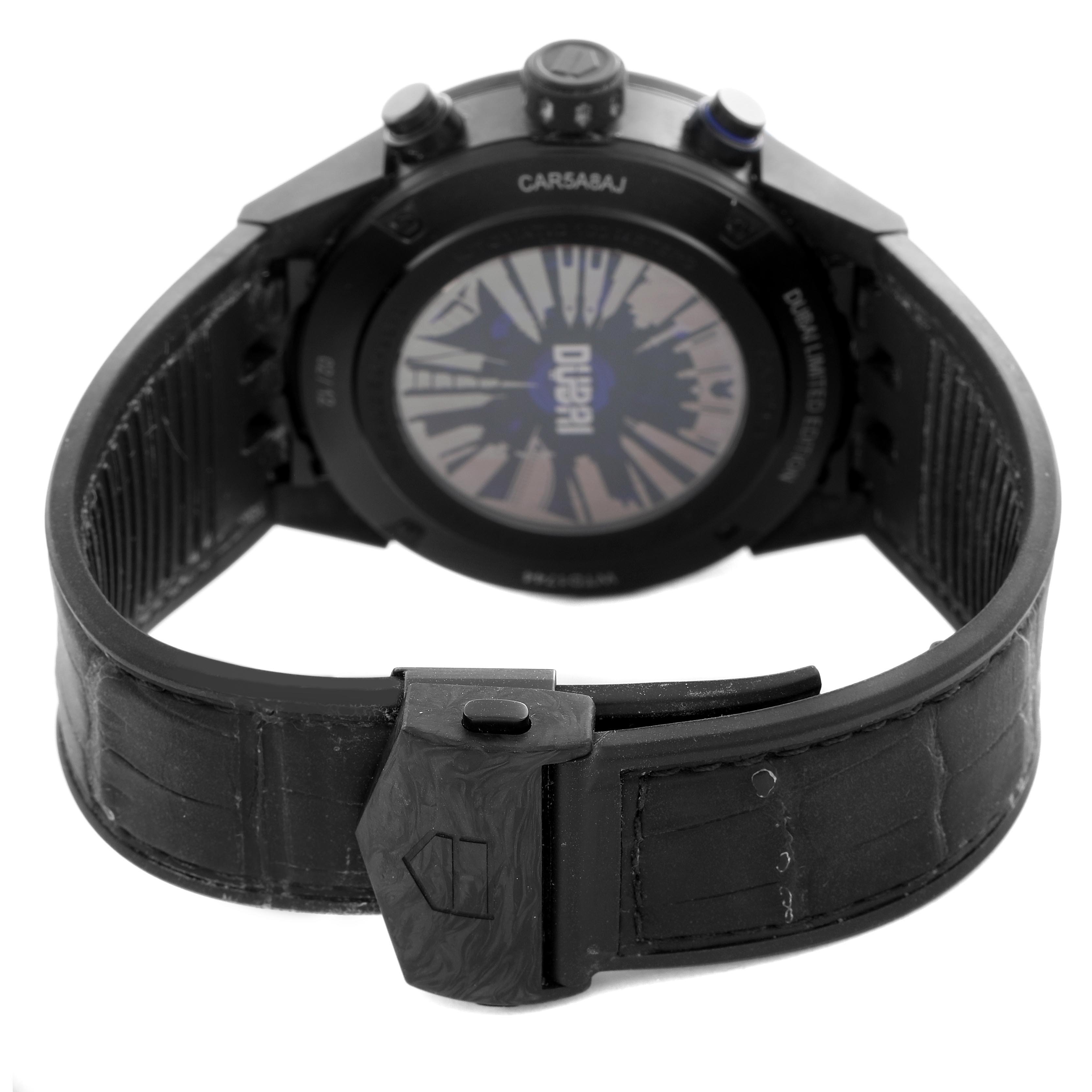 The image shows the back and clasp of a Tag Heuer Carrera CAR5A8AJ.FC6415 Men's Titanium Black Dial CAR5A8AJ.FC6415 Men's Titanium Black Dial watch, highlighting the rear casing and strap details.