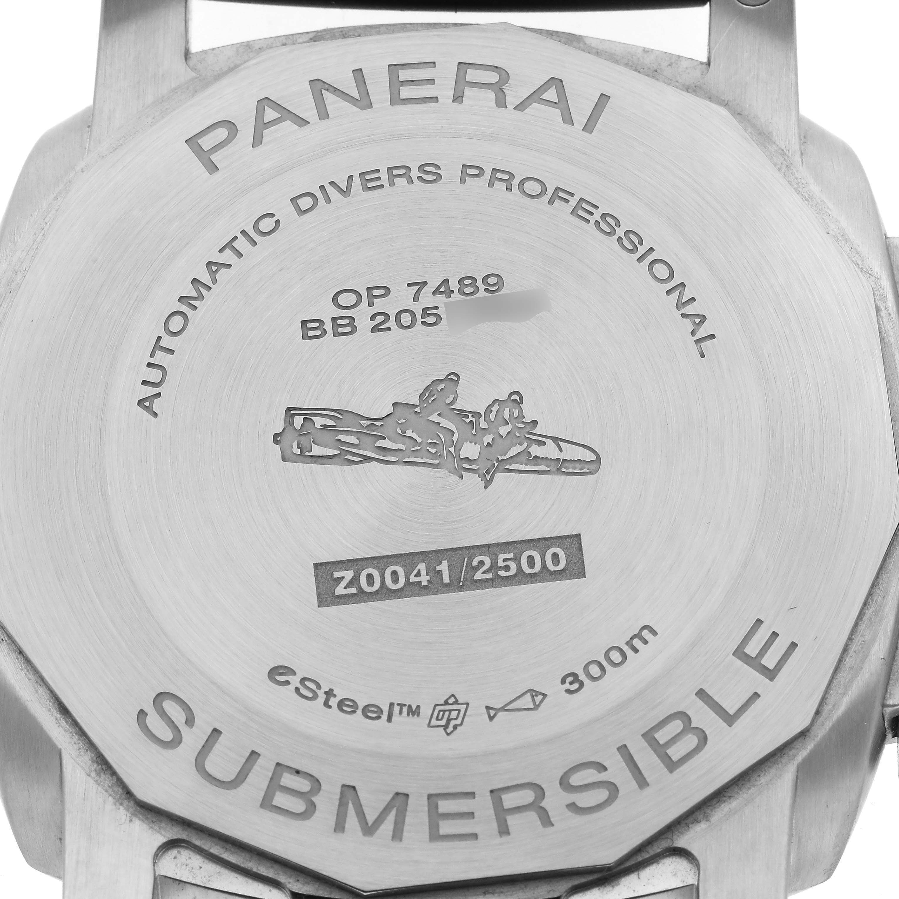 This image shows the back case of a Panerai Submersible PAM01288 Men's Stainless Steel Black Dial PAM01288 Men's Stainless Steel Black Dial watch, featuring engravings and model details.