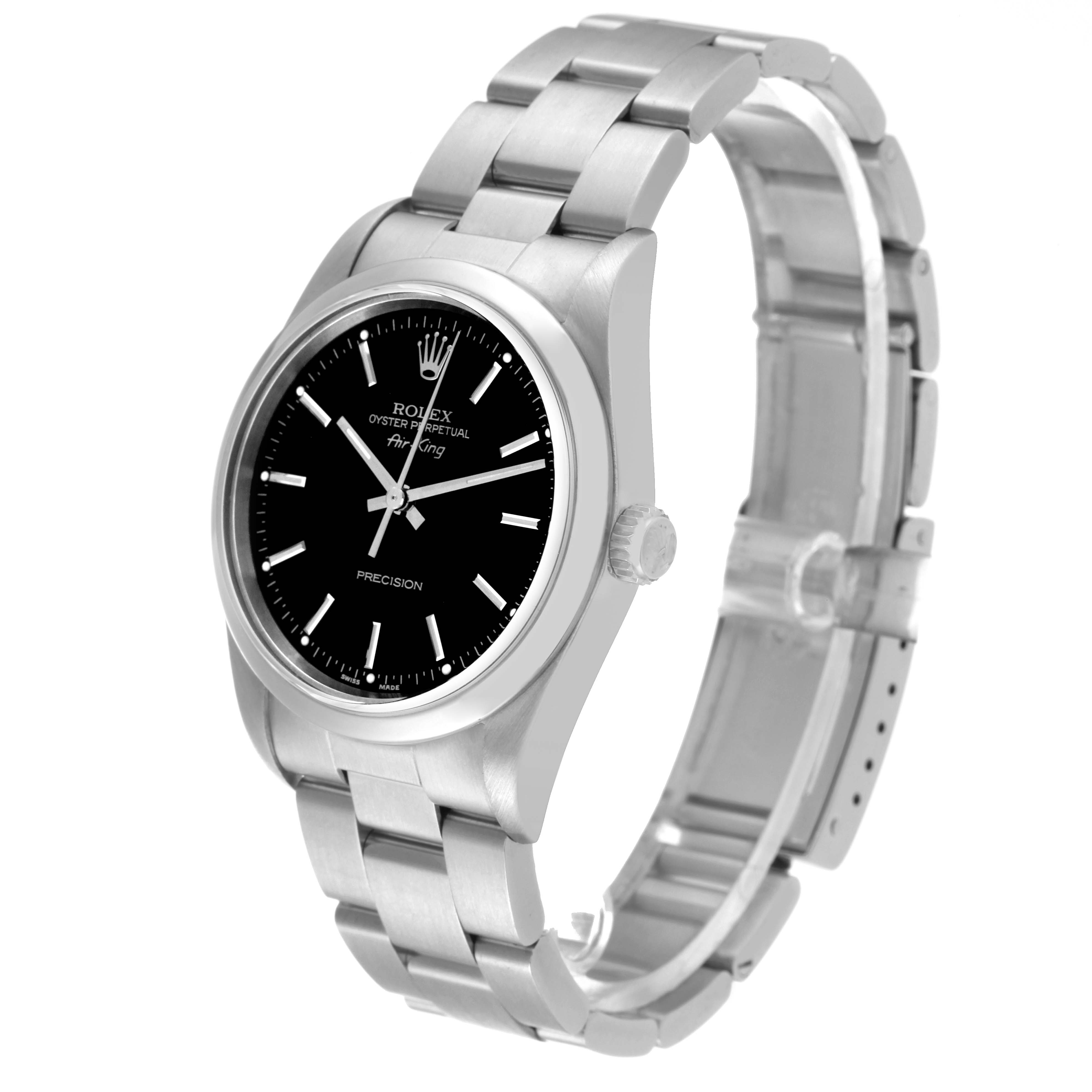 The image shows a Rolex Air-King 14000 Men's Stainless Steel Black Dial 14000 Men's Stainless Steel Black Dial watch at a slight angle, displaying the black dial, stainless steel case, and bracelet.