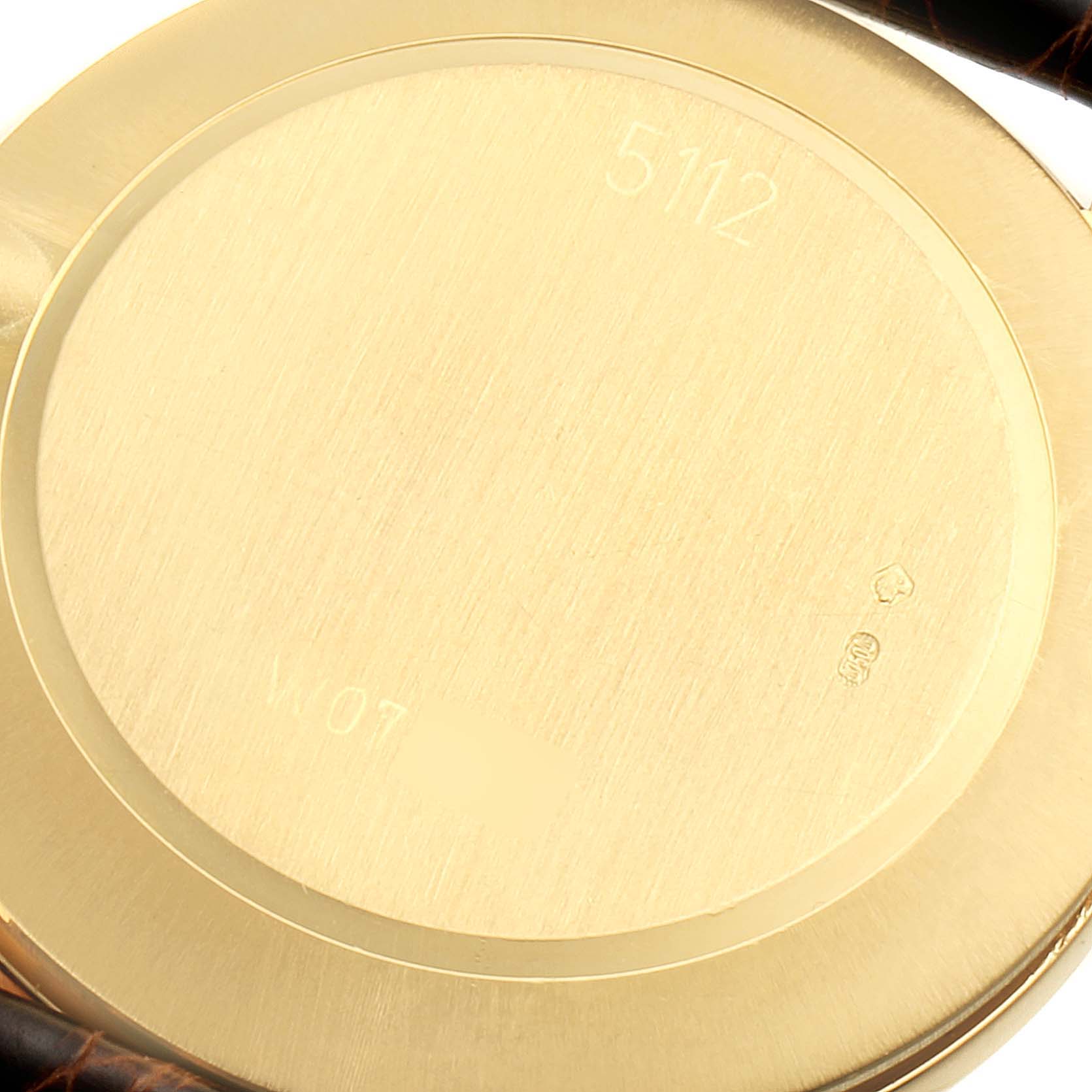 The image shows the back case of a Rolex Cellini 5112 Men's Yellow Gold Beige Dial 5112 Men's Yellow Gold Beige Dial watch, viewed from a close-up angle.