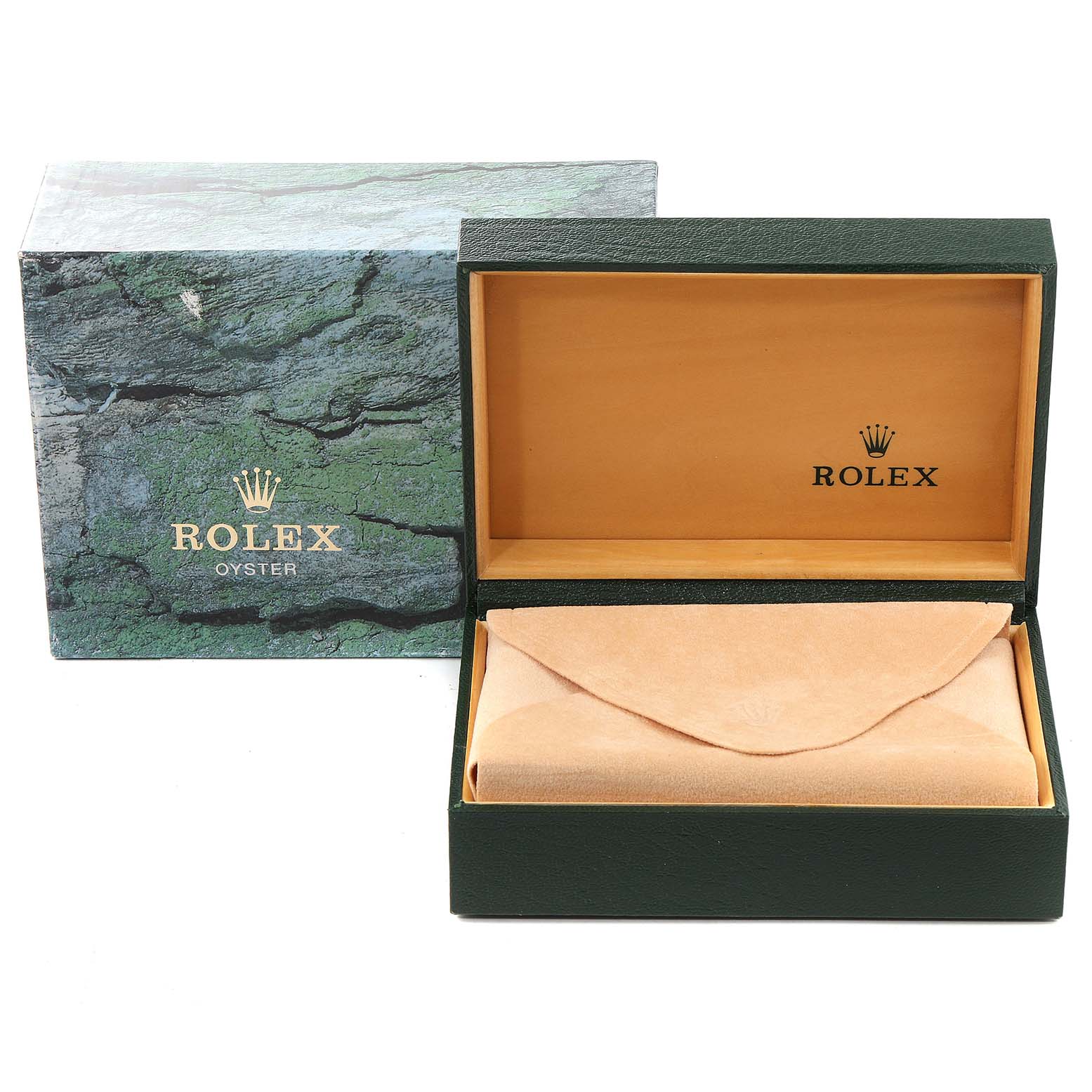 The image shows an open Rolex watch box for the Air-King model, displaying the inner box and sleeve.