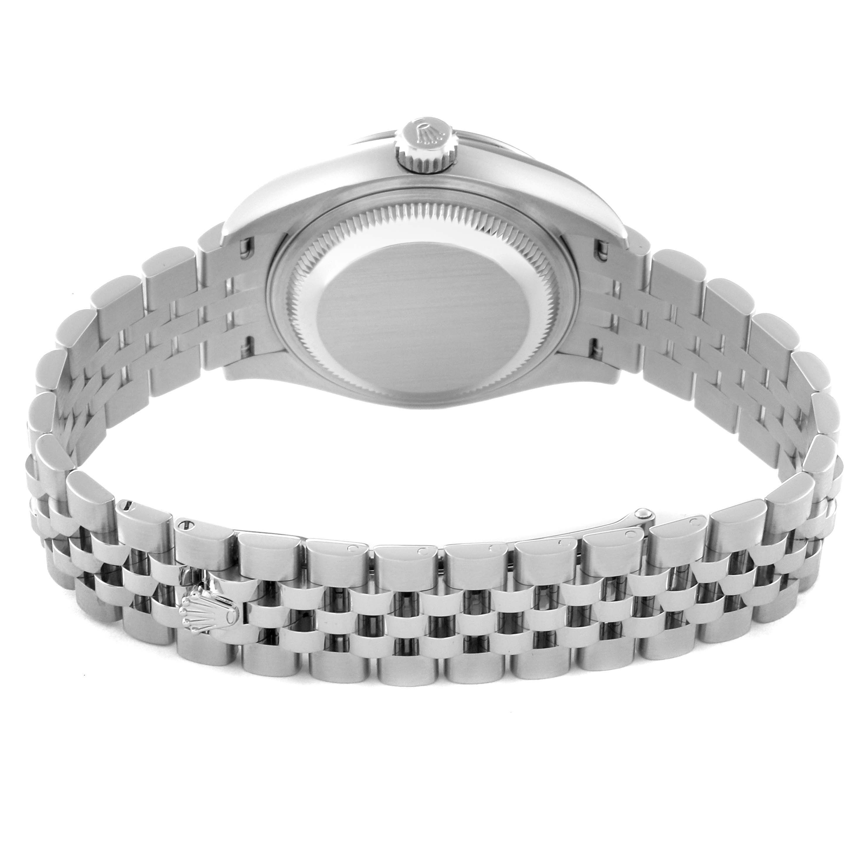 This image shows the back case and bracelet of a Rolex Datejust 279174 Women's Stainless Steel Grey Dial 279174 Women's Stainless Steel Grey Dial watch from a rear angle.