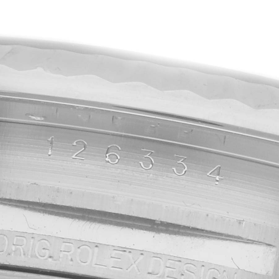 The image shows a close-up of the inner bezel with the model number "126334" engraved, typical of a Rolex Datejust 41 126334 Men's Stainless Steel Green Dial 126334 Men's Stainless Steel Green Dial.