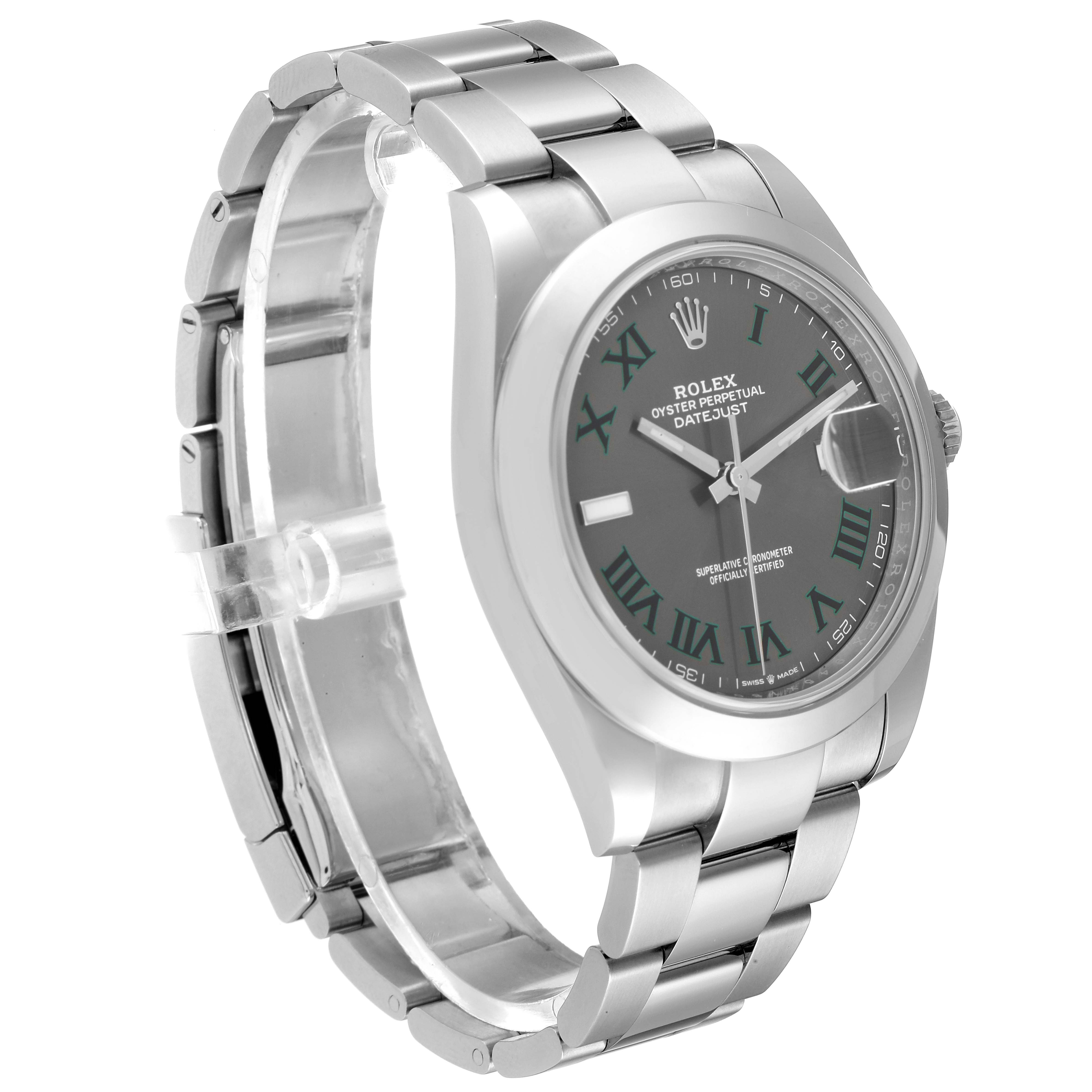 The image shows a Rolex Datejust 41 126300 Men
s Stainless Steel Grey Dial 126300 Men
s Stainless Steel Grey Dial watch at a slight angle, highlighting the face, bezel, crown, and metal bracelet.
