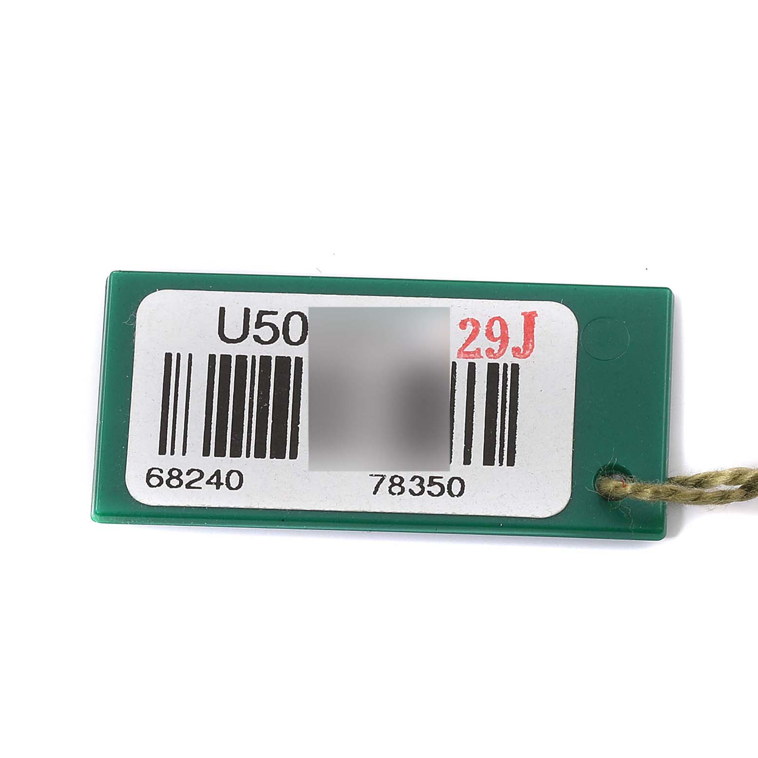 The image shows a green tag with barcodes and text, likely an accessory for the Mid-Size Rolex watch model.