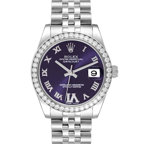 Photo of Rolex Datejust Midsize Steel White Gold Purple Dial Diamond Ladies Watch 178384