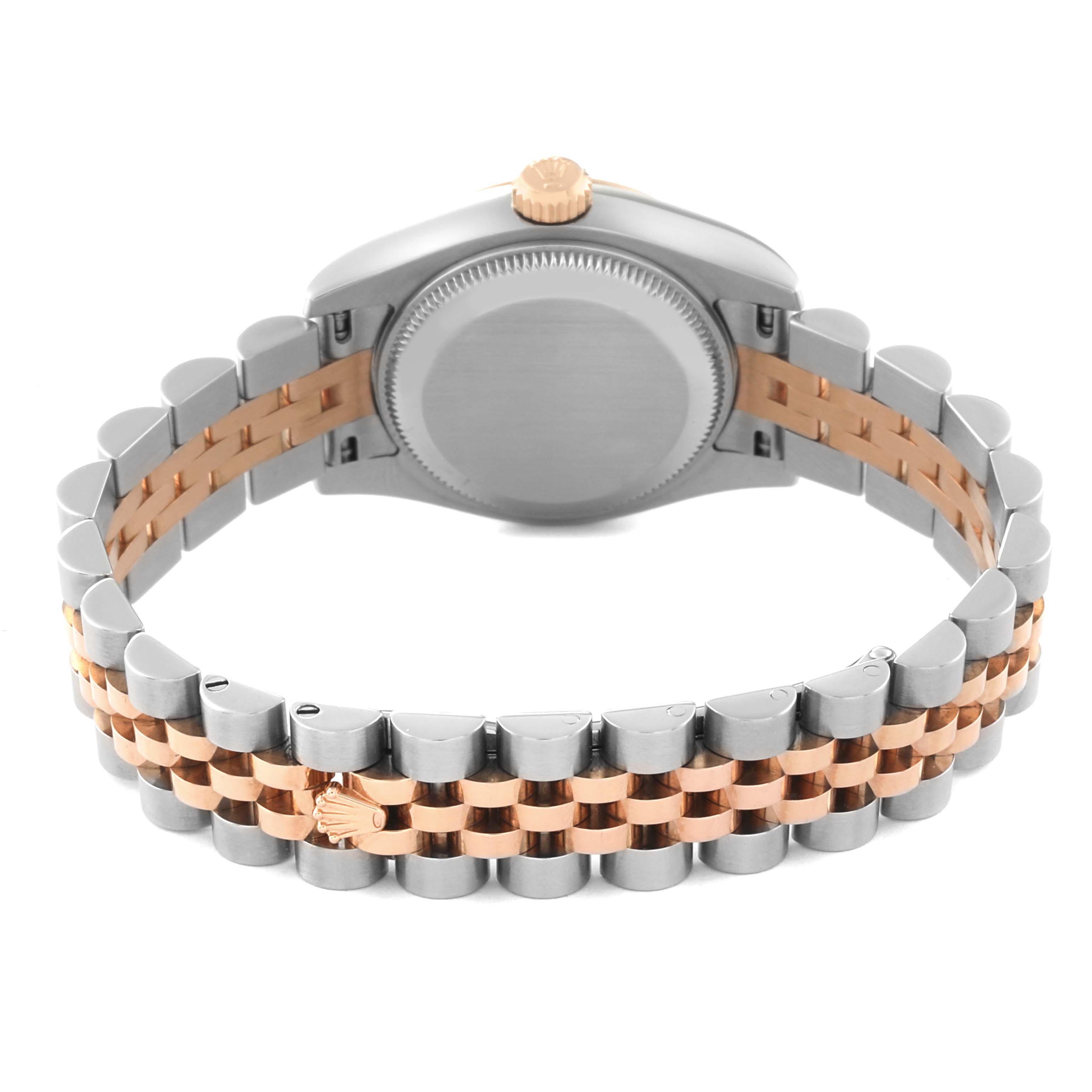 The image shows the back and bracelet of a Rolex Datejust 179171 Women's Steel and Gold (two tone) Mother of Pearl Dial 179171 Women's Steel and Gold (two tone) Mother of Pearl Dial watch in a two-tone metal design.