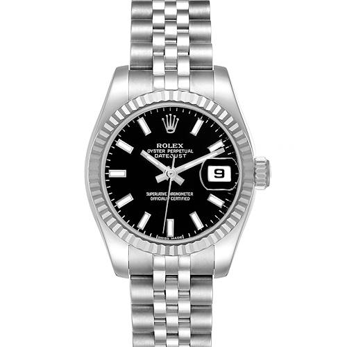 Photo of Rolex Datejust Steel White Gold Black Dial Ladies Watch 179174 Box Card