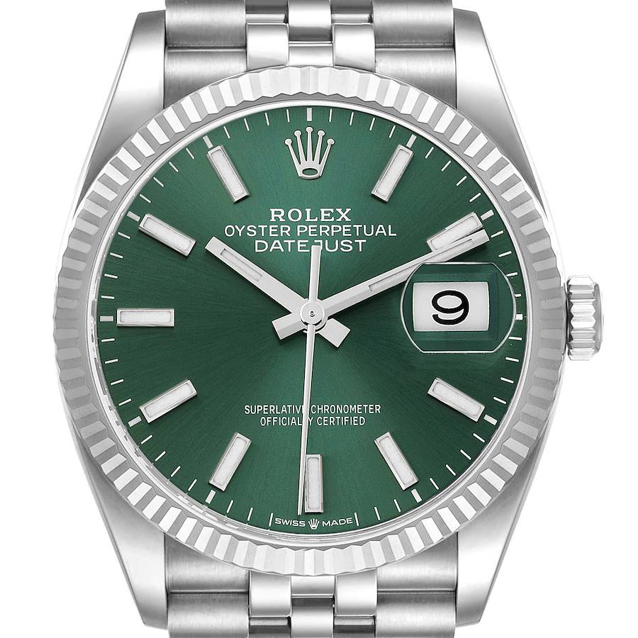 Rolex Datejust Steel White Gold Mint Green Dial Mens Watch 126234 Unworn SwissWatchExpo