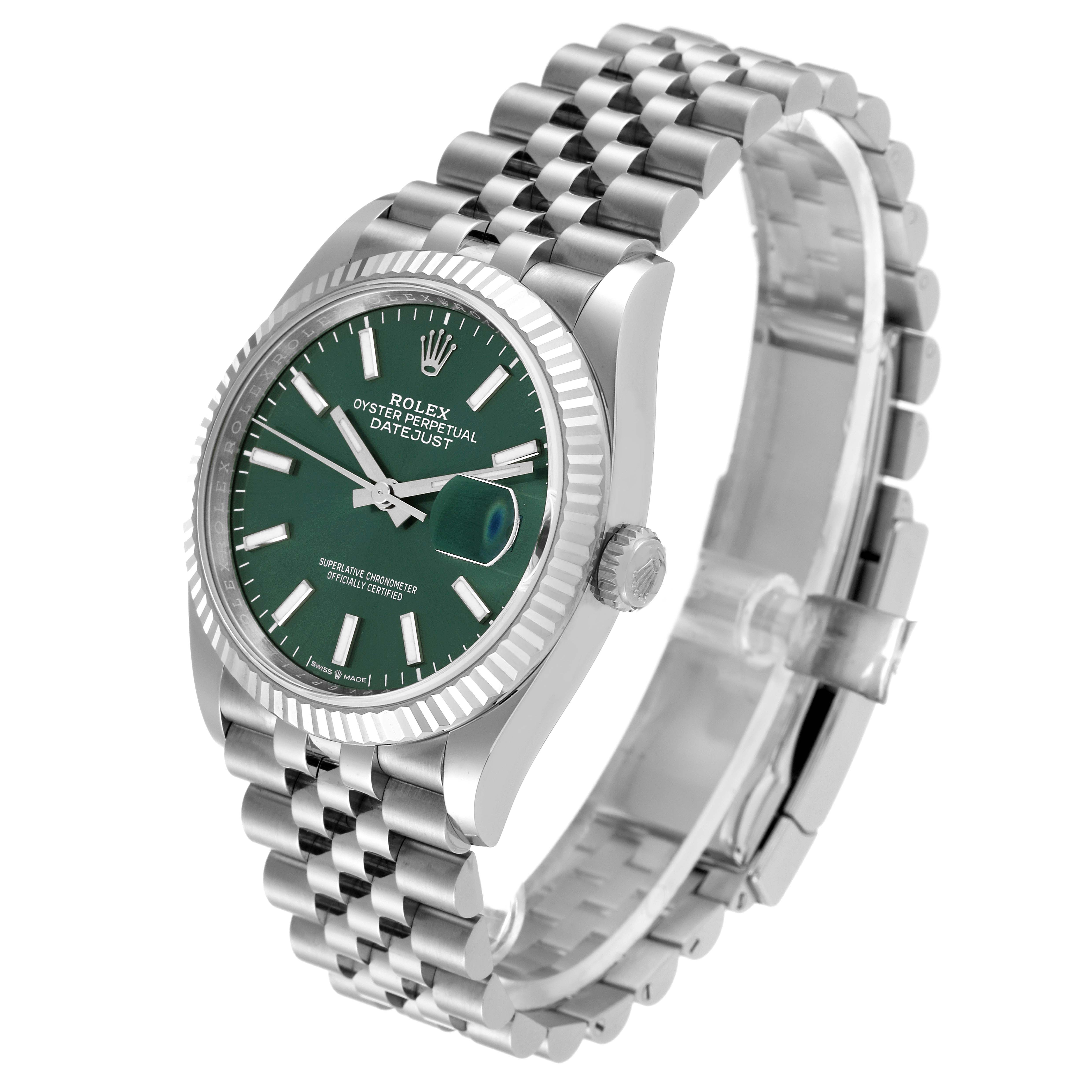 The image shows a Rolex Datejust 126234 Men's Stainless Steel Green Dial 126234 Men's Stainless Steel Green Dial watch at a slight angle, displaying its face, case, bezel, and bracelet.