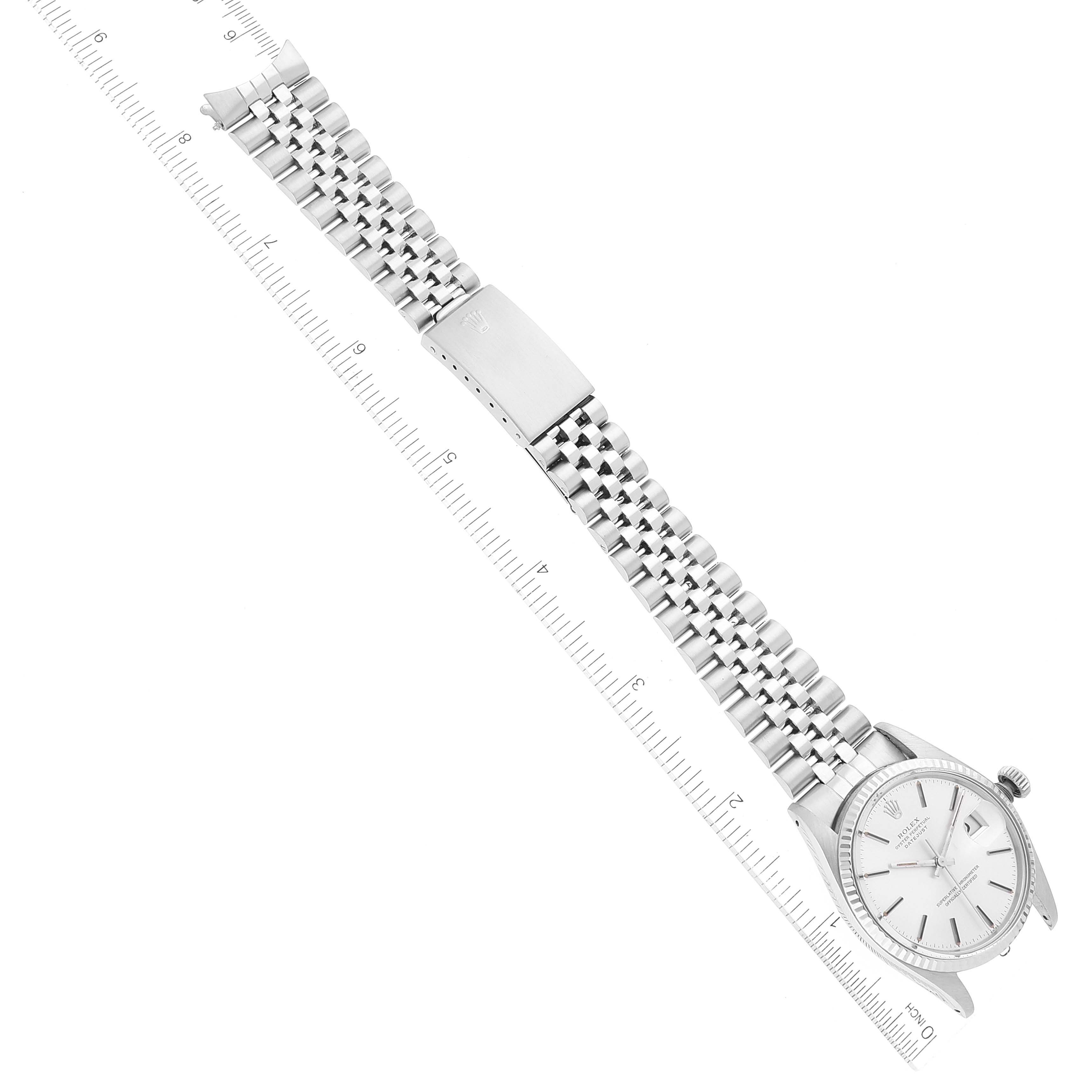 The Rolex Vintage Collection 16014 Men's Stainless Steel Silver Dial 16014 Men's Stainless Steel Silver Dial model is displayed at a diagonal angle, showing its watch face, bracelet, and clasp.