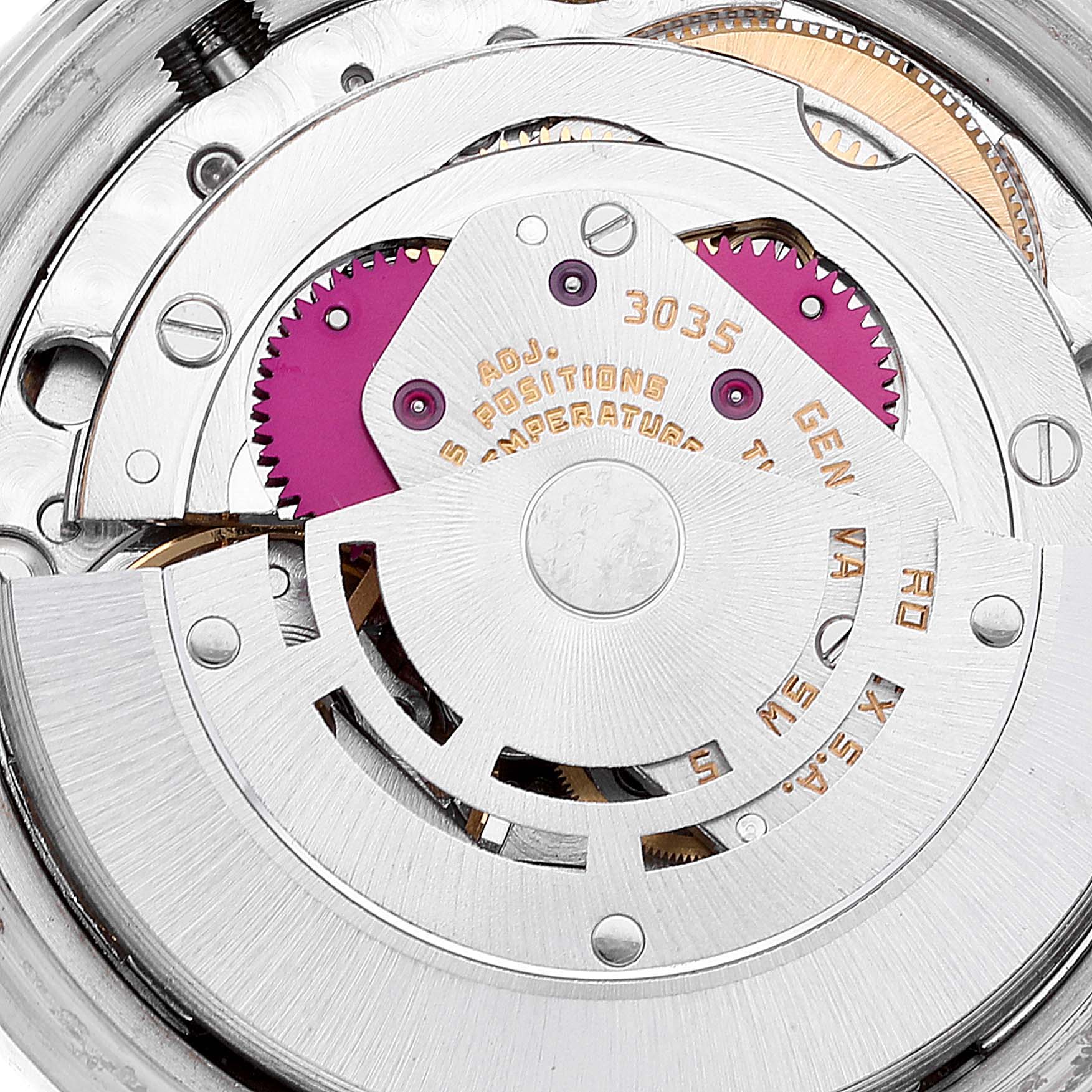 The image shows the inner mechanical movement components of the Vintage Collection model by Rolex from a top-down view.