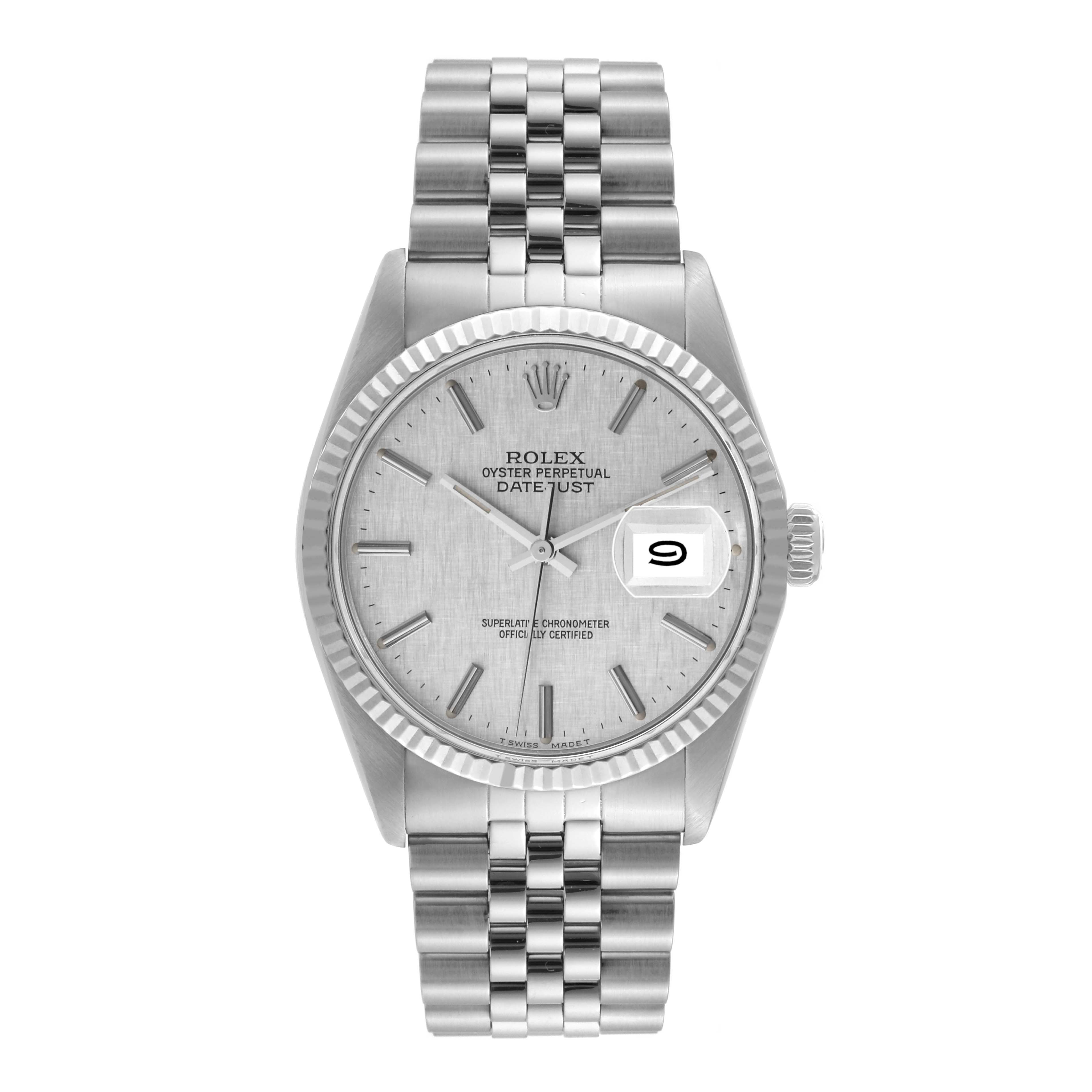 The image shows a front view of a Vintage Collection Rolex Oyster Perpetual Datejust watch with its band and bezel.