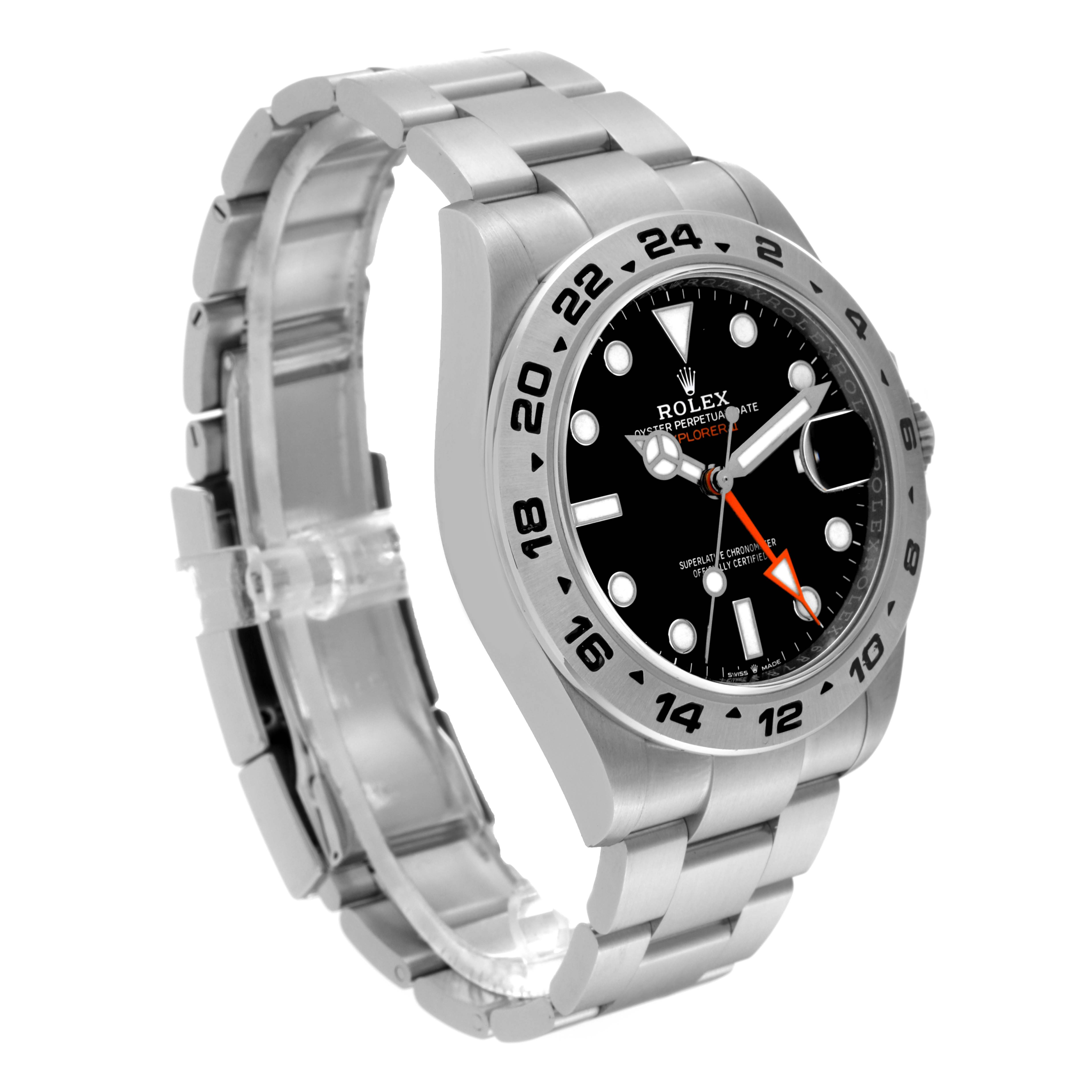 The image shows a Rolex Explorer 226570 Men
s Stainless Steel Black Dial 226570 Men
s Stainless Steel Black Dial watch from a 3/4 angle, highlighting the face, bracelet, and bezel.