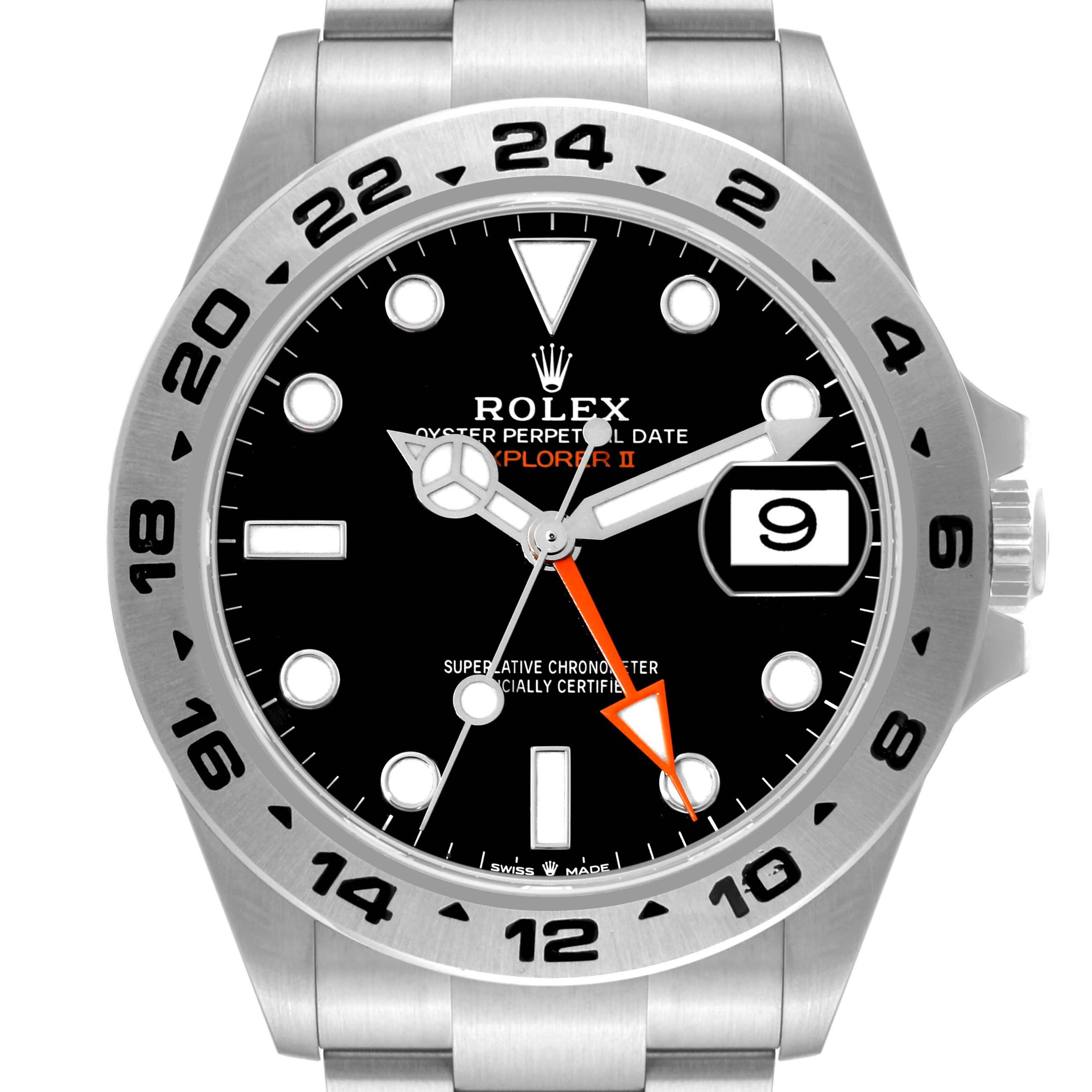 The image shows a Rolex Explorer 226570 Men
s Stainless Steel Black Dial 226570 Men
s Stainless Steel Black Dial watch from a front angle, highlighting the dial, bezel, and part of the bracelet.