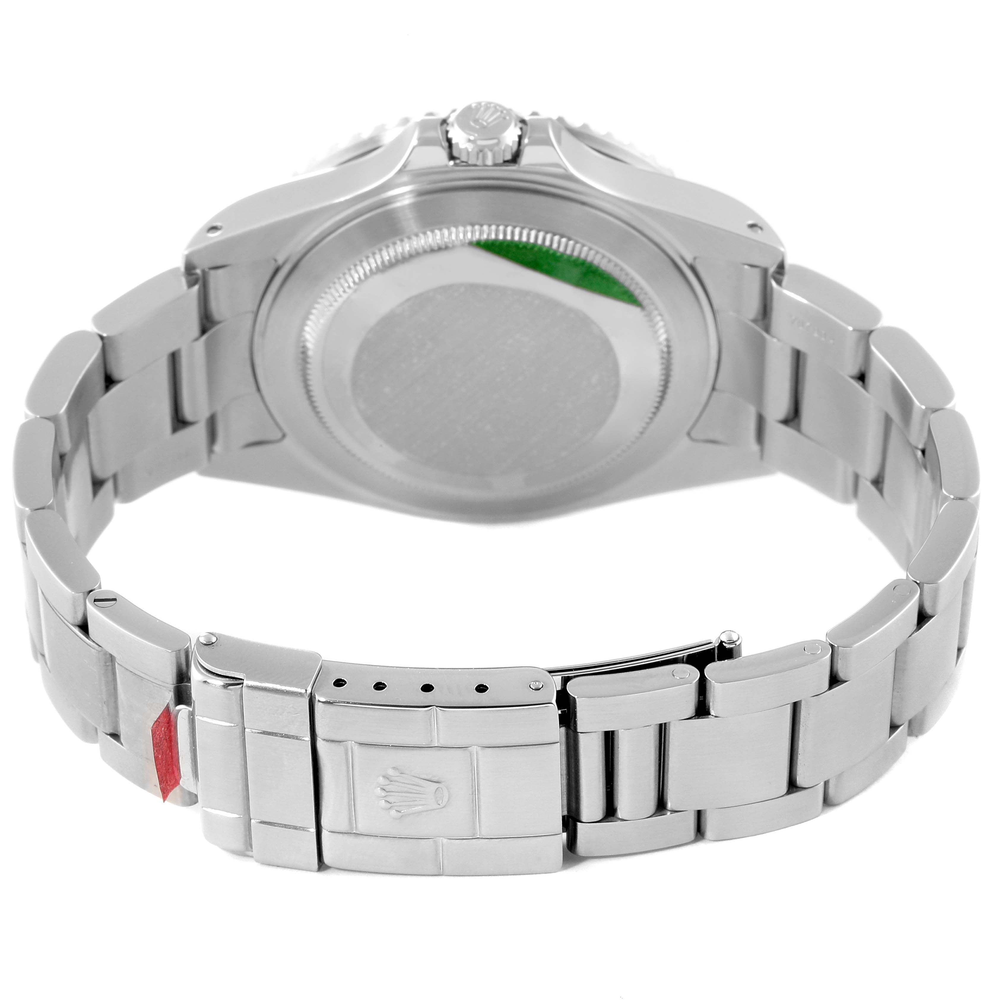 This image shows the back case and bracelet of a Rolex GMT-Master 16710 Men
s Stainless Steel Black Dial 16710 Men
s Stainless Steel Black Dial watch, including the clasp and crown.