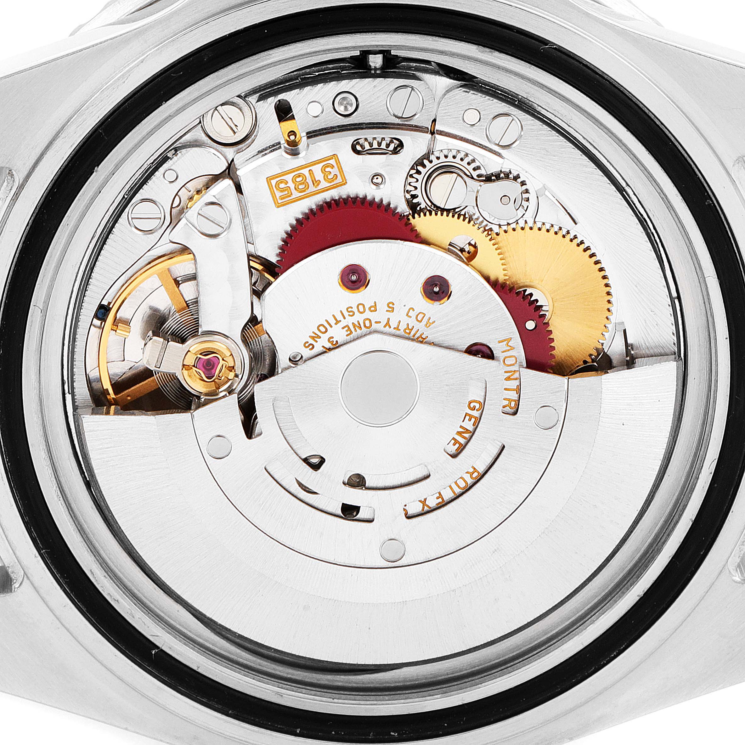 This image shows the intricate internal movement mechanism of a Rolex GMT-Master 16710 Men
s Stainless Steel Black Dial 16710 Men
s Stainless Steel Black Dial watch viewed from the back.