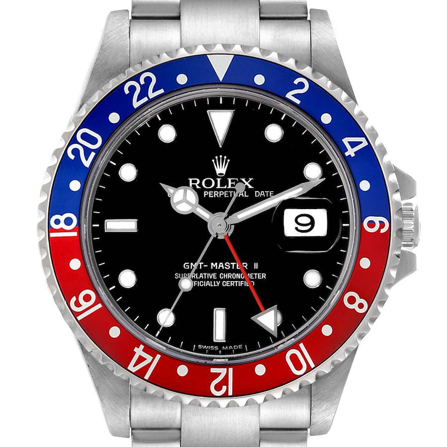 Rolex GMT Master II Blue Red Pepsi Bezel Error Dial Steel Mens Watch 16710 SwissWatchExpo