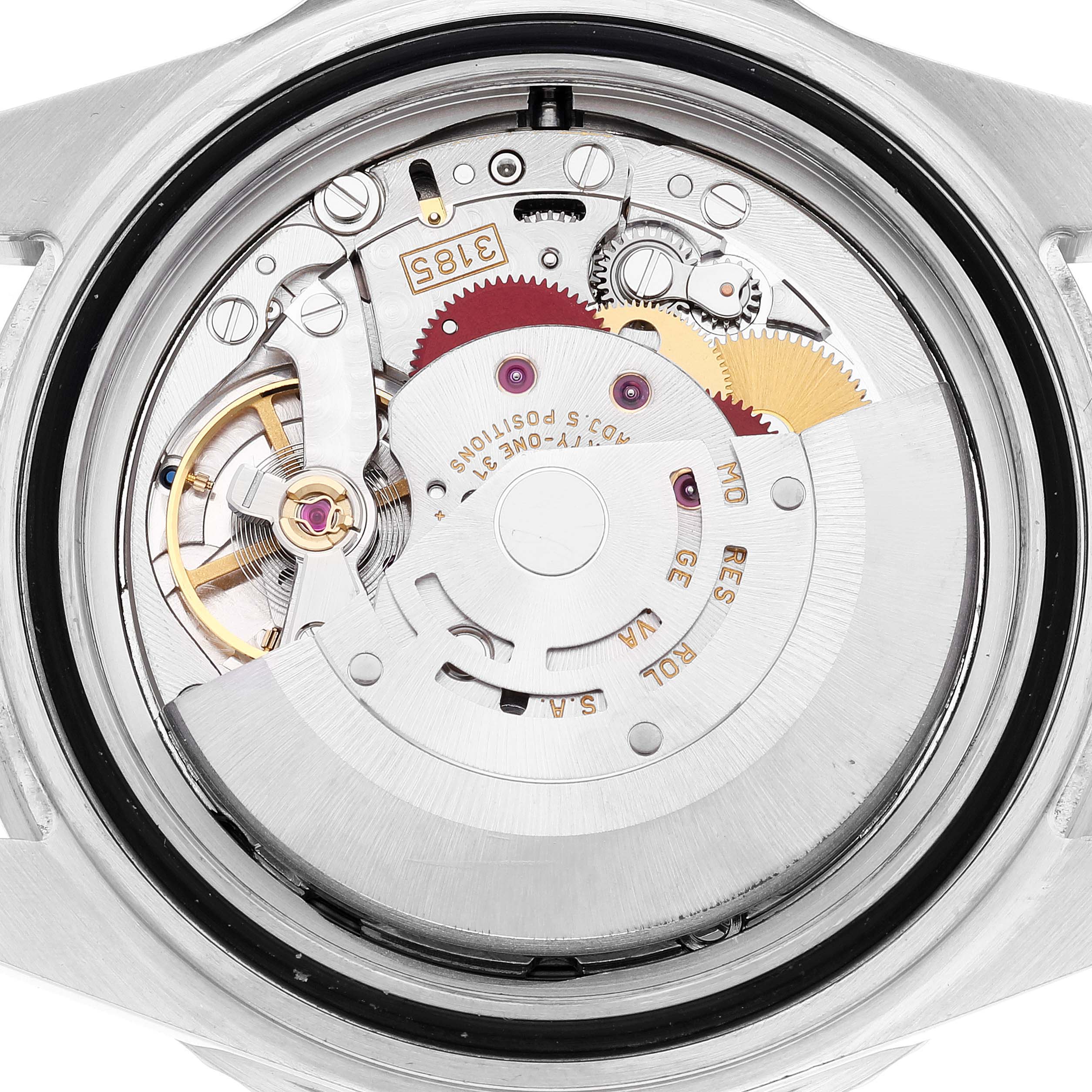 The image shows the inner mechanical movement of a Rolex GMT-Master 16710 Men's Stainless Steel Black Dial 16710 Men's Stainless Steel Black Dial watch from a top-down angle.