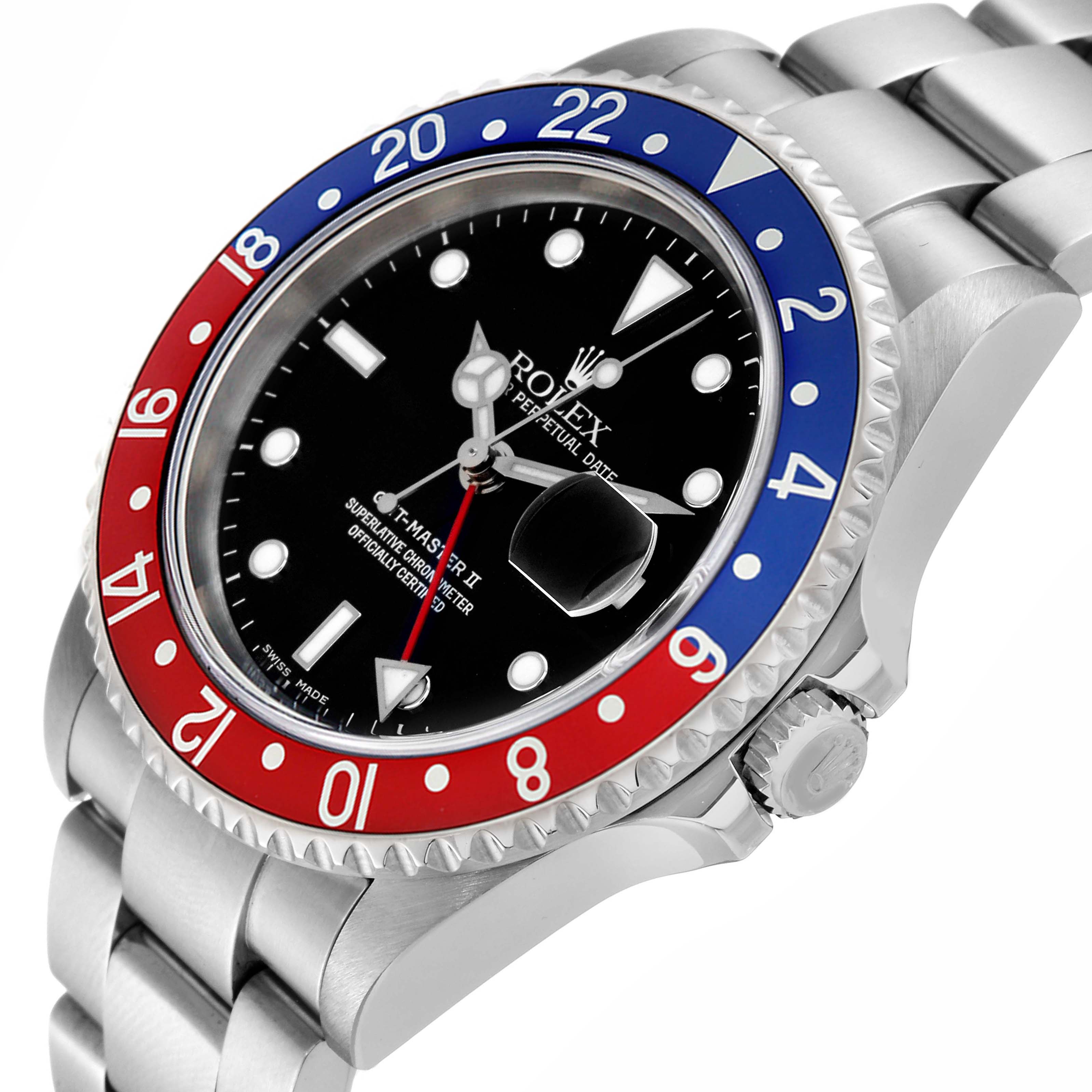 This image shows a Rolex GMT-Master 16710 Men's Stainless Steel Black Dial 16710 Men's Stainless Steel Black Dial model watch at a slight angle, featuring the bezel, dial, and bracelet.