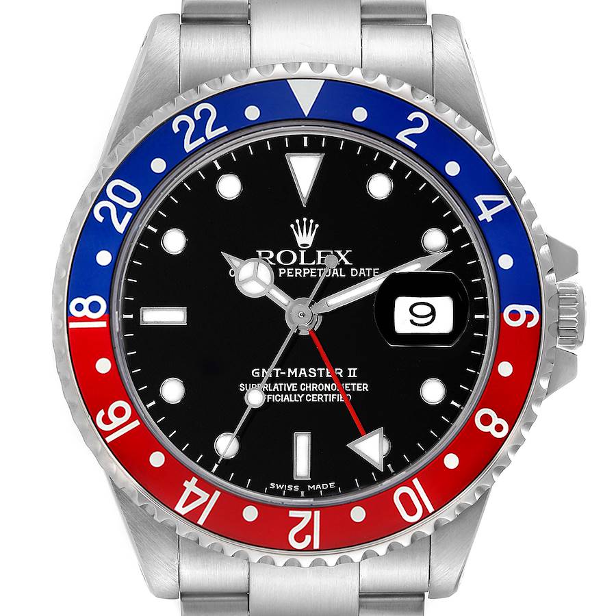Rolex GMT Master II Blue Red Pepsi Bezel Steel Mens Watch 16710 Box Papers SwissWatchExpo