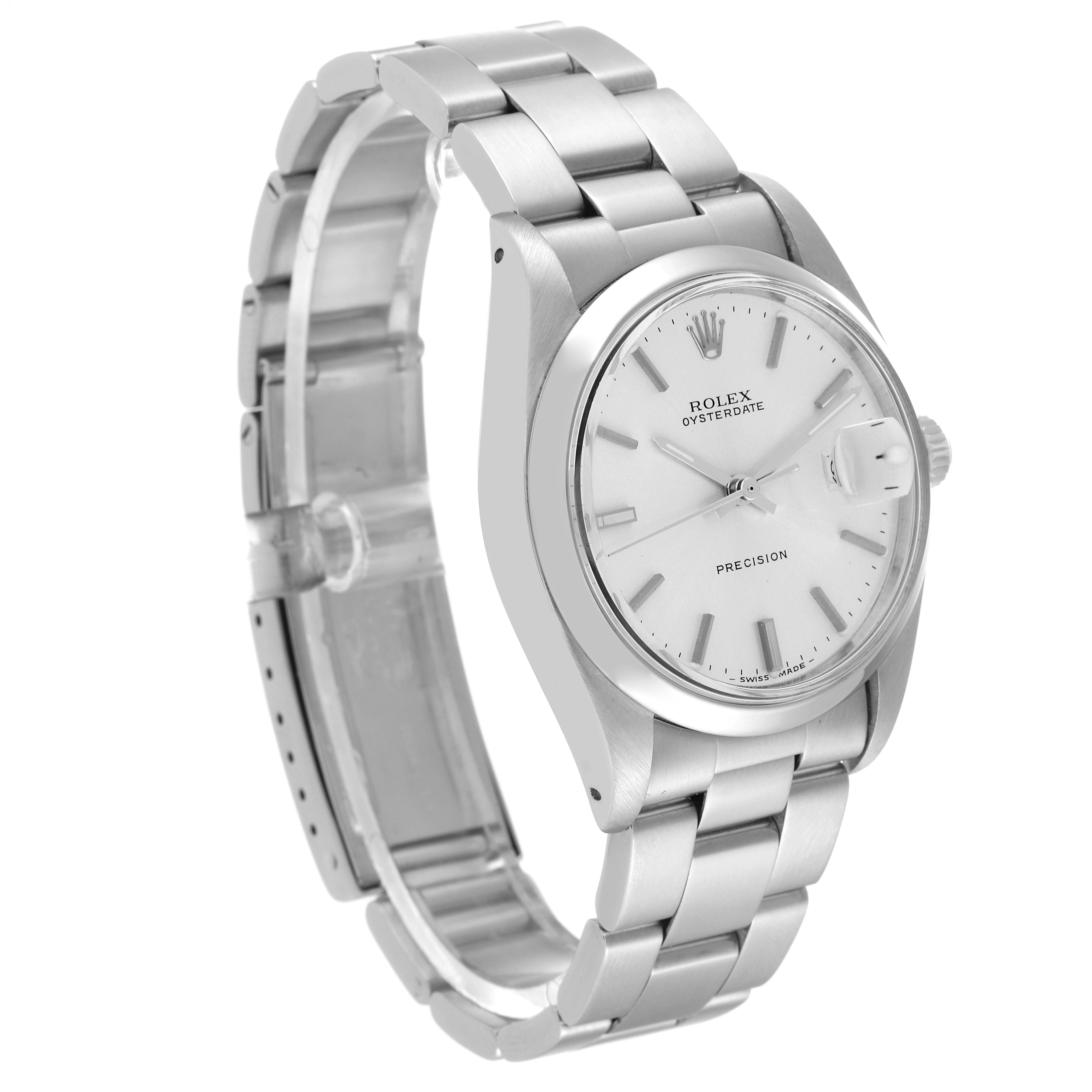 The image shows a side-angle view of a Rolex Vintage Collection 6694 Men
s Stainless Steel Silver Dial 6694 Men
s Stainless Steel Silver Dial model, highlighting the bracelet and dial.