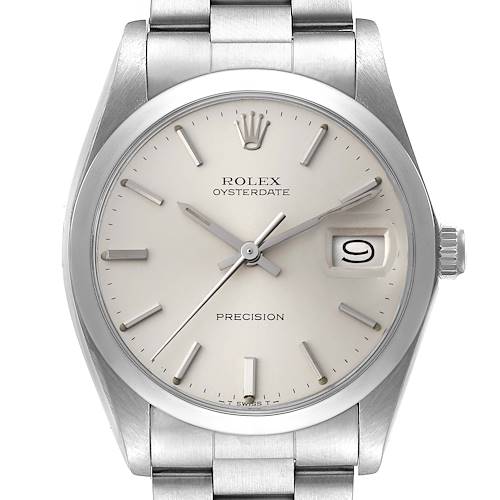 Photo of Rolex OysterDate Precision Steel Silver Dial Vintage Mens Watch 6694