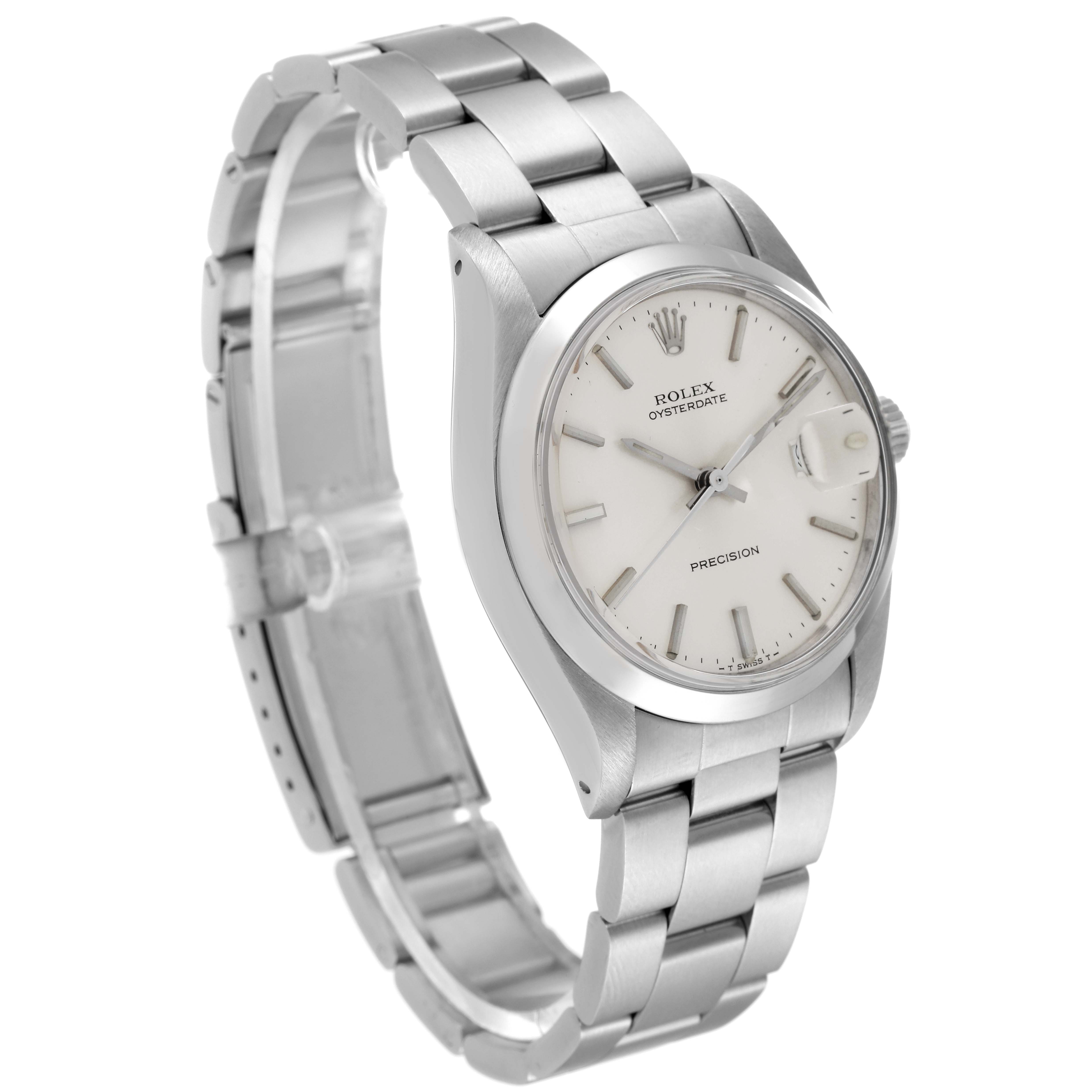 The image shows a side-angle view of the Rolex Vintage Collection 6694 Men
s Stainless Steel Silver Dial 6694 Men
s Stainless Steel Silver Dial watch, highlighting the band, case, and face.