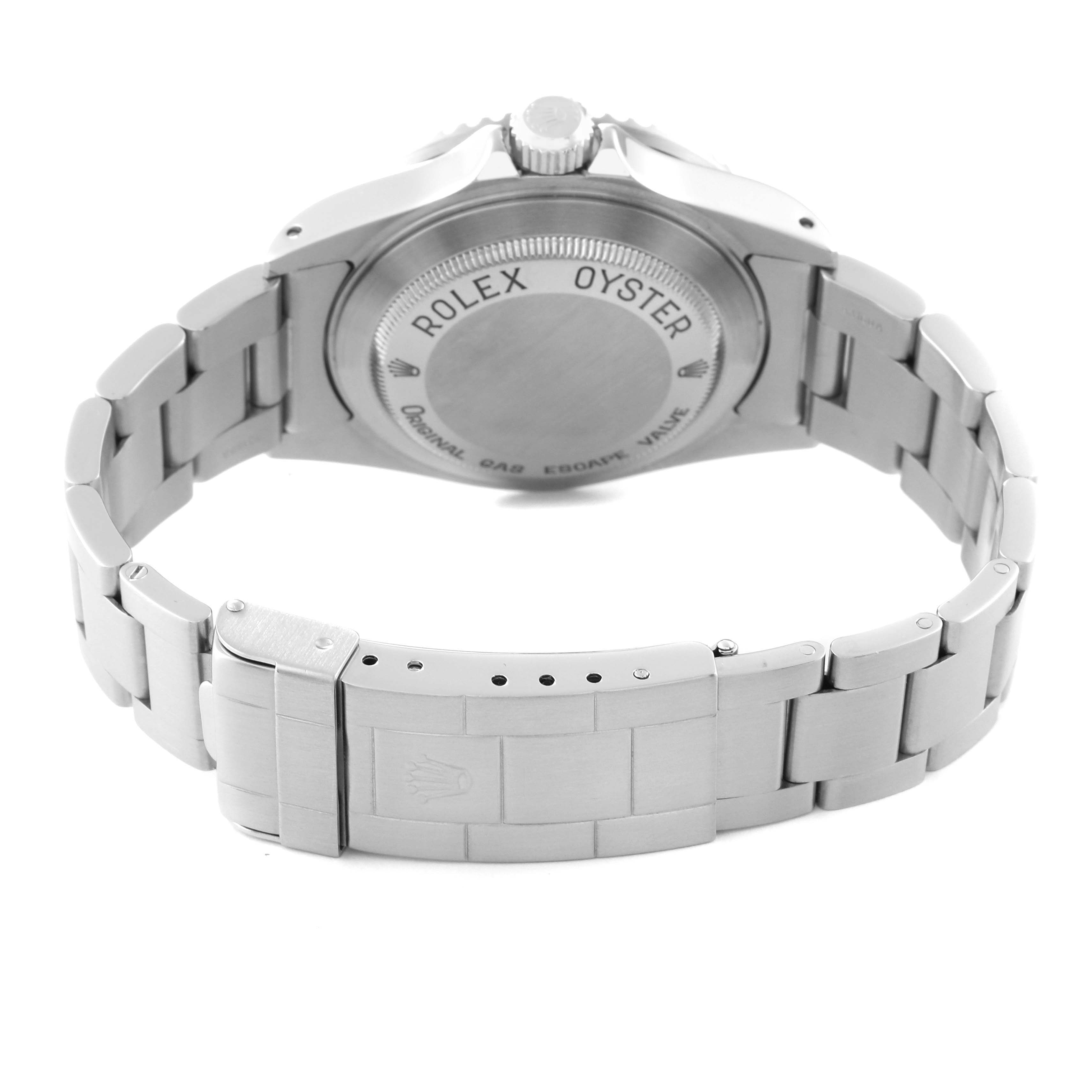 This image shows the back case and bracelet of the Rolex Sea-Dweller 16600 Men's Stainless Steel Black Dial 16600 Men's Stainless Steel Black Dial model watch.