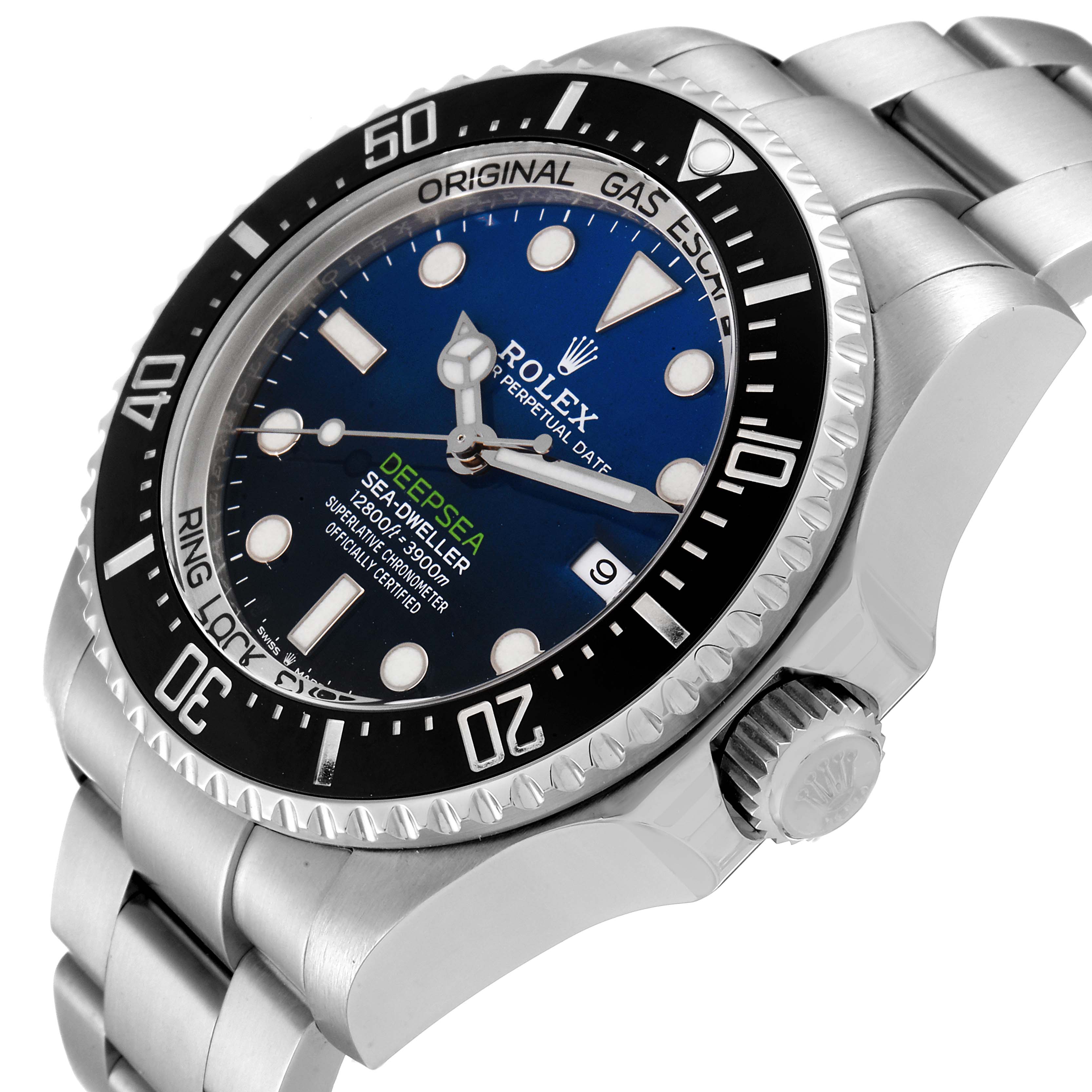 The image shows a Rolex Sea-Dweller 126660 Men
s Stainless Steel Blue Dial 126660 Men
s Stainless Steel Blue Dial watch at a slight angle, highlighting the bezel, dial, and part of the bracelet.