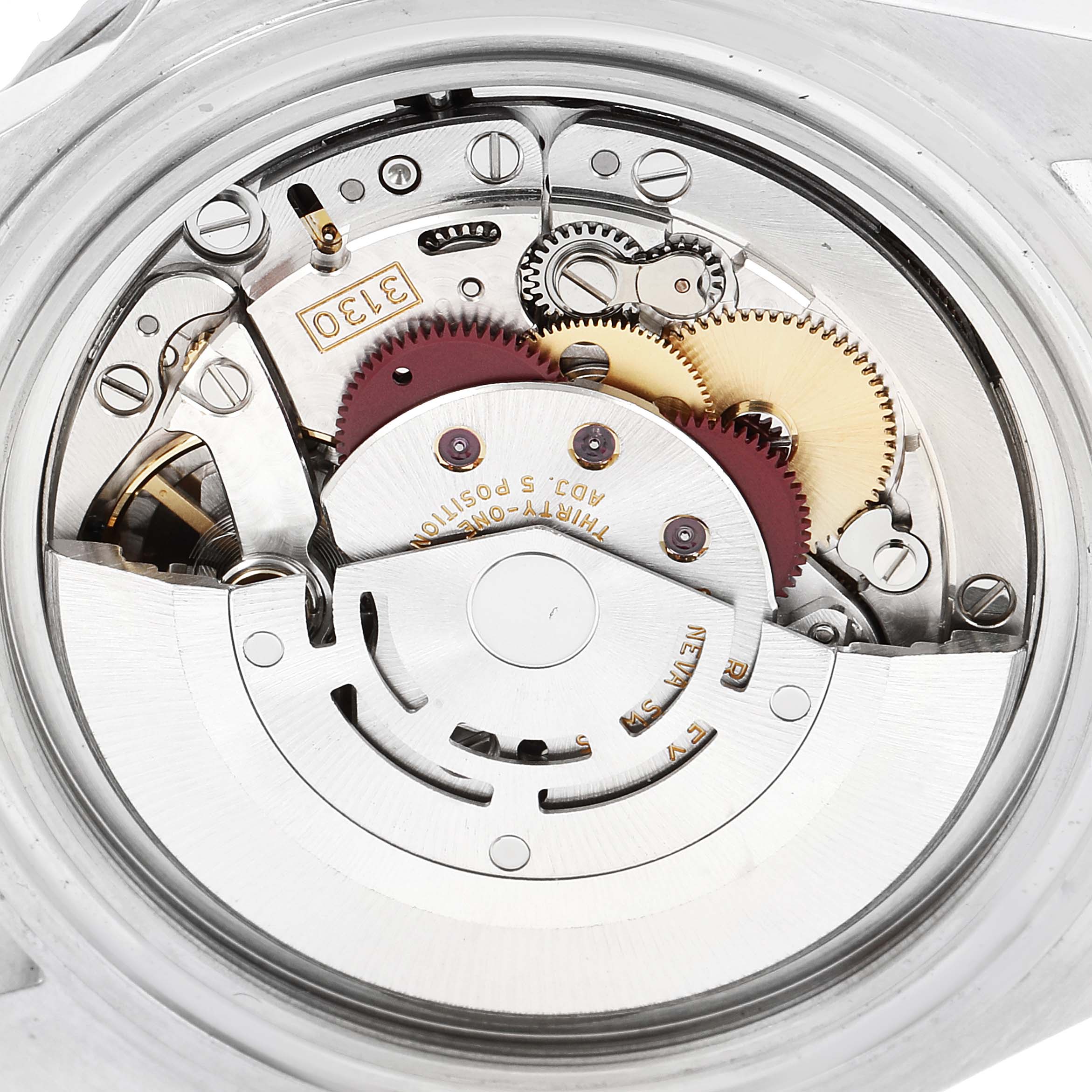 This image shows the internal movement components of a Rolex Submariner 14060M Men
s Stainless Steel Black Dial 14060M Men
s Stainless Steel Black Dial watch, viewed from the back.